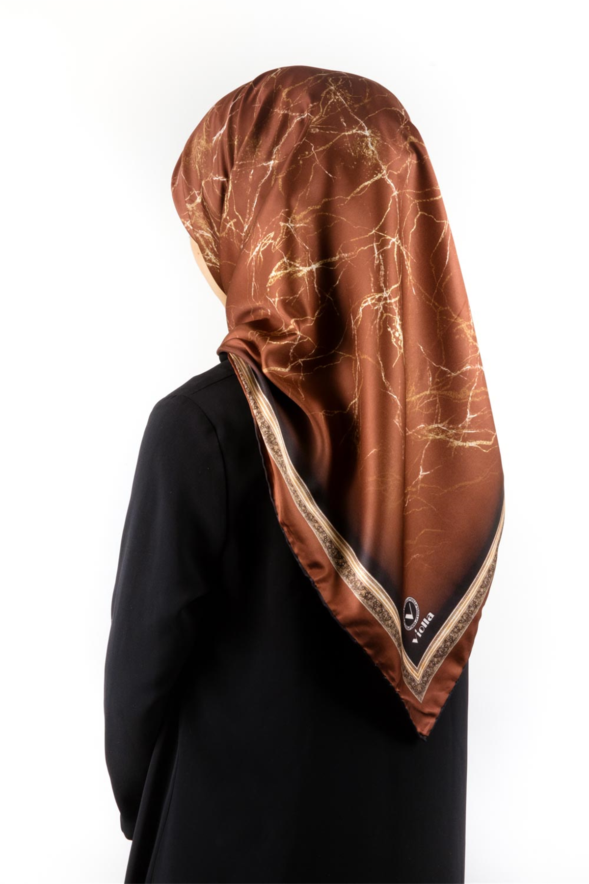 Twill Barok Çerçeveli Mermer Desenli Taba Renkli 90x90 Eşarp (İpek İçermez) Kenar Dikiş Şekli El Dikişli
