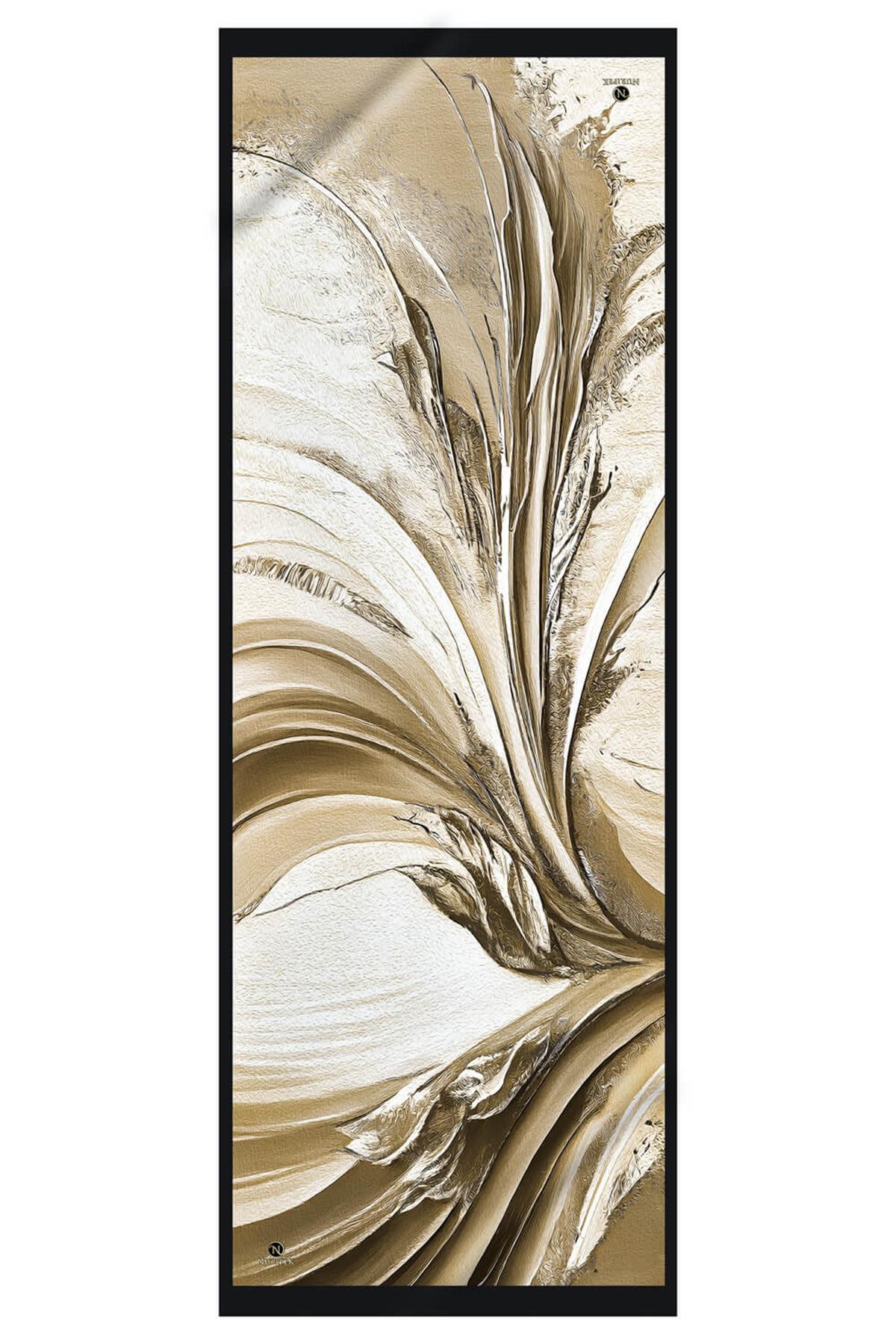 KREP ŞAL EFEKTLİ VE SOYUT DESENLİ SİYAH - GOLD RENKLİ 70X190 KIRIŞMAZ ŞAL İTAYLYAN DİKİŞLİ