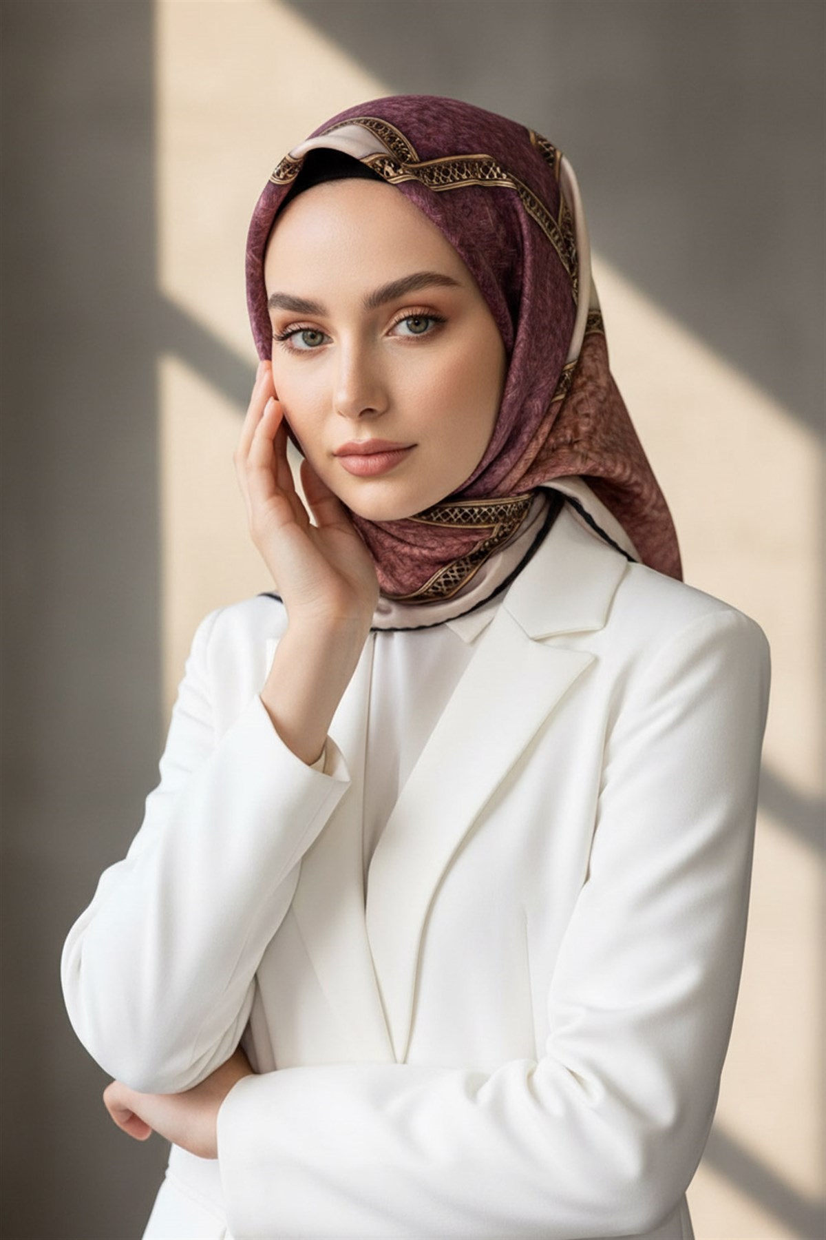 %100 Twill İpek Dokulu Ve Şerit Desenli Gül Kurusu - Somon Renkli 90x90 Eşarp Dikim Şekli : El Dikişi