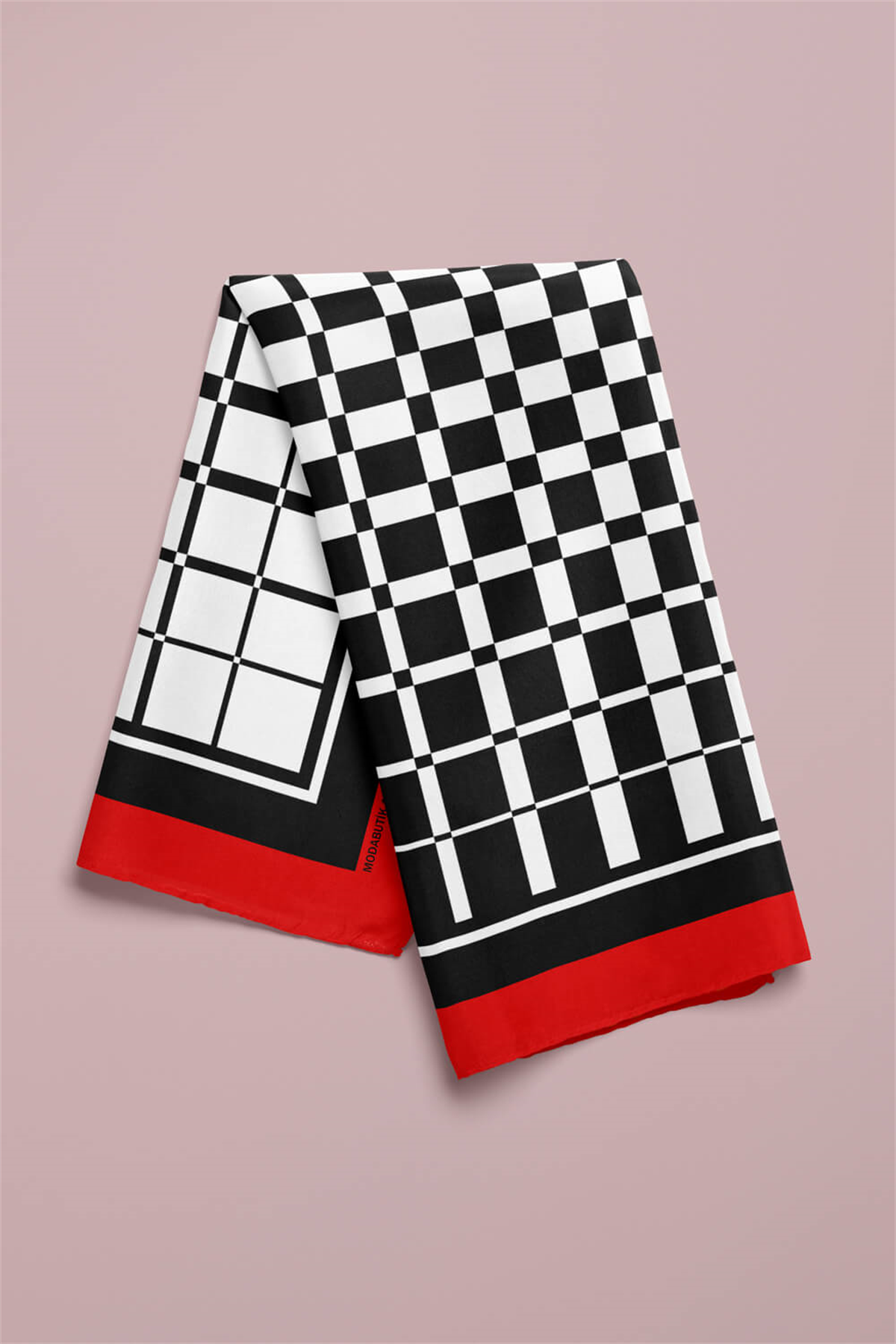 Z47 Kadın Siyah Beyaz Kare Desenli 50x50 Bandana