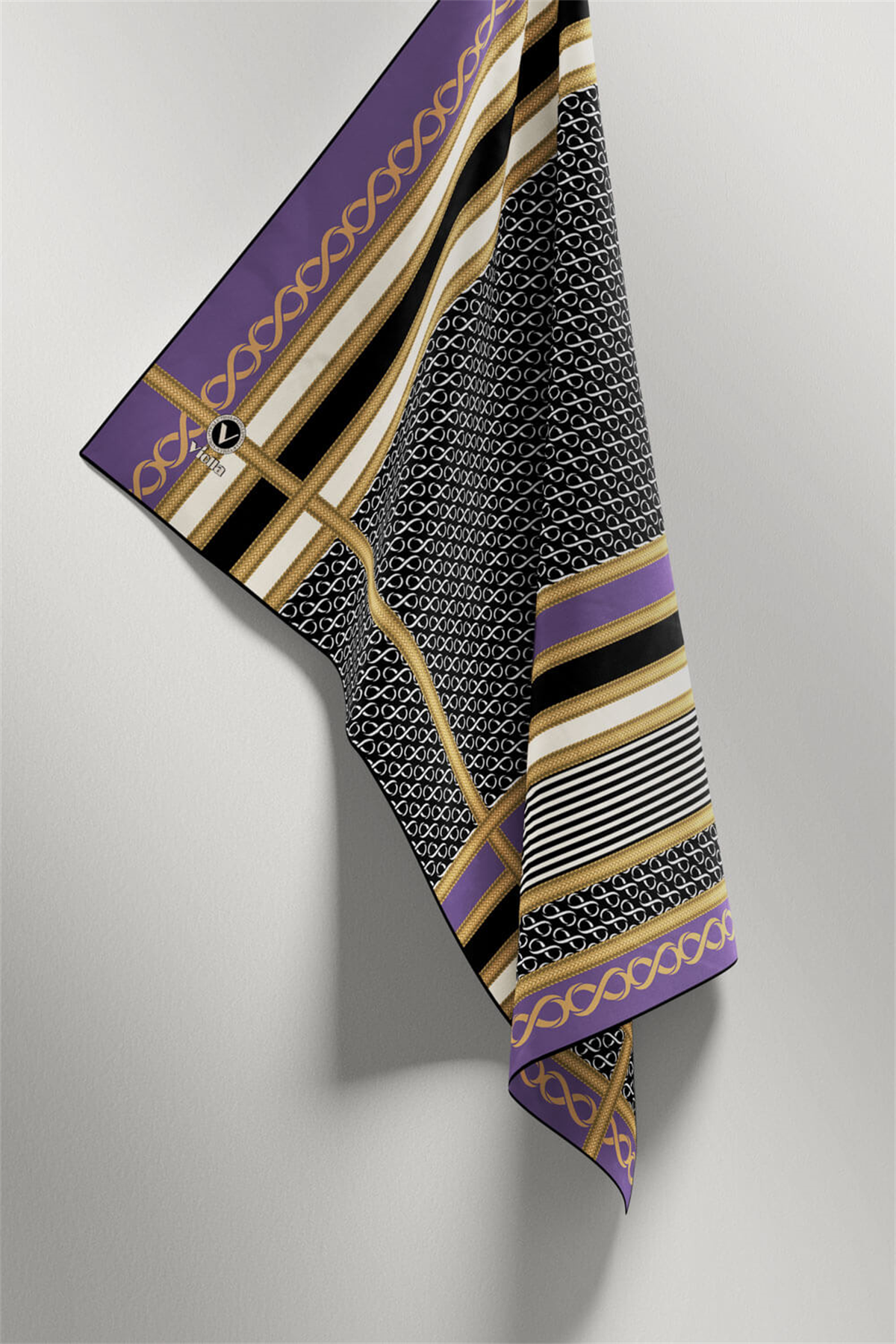 Twil Geometrik Desenli Lila Renkli 90x90 Eşarp (İpek İçermez) Dikim Şekli : El Dikişi