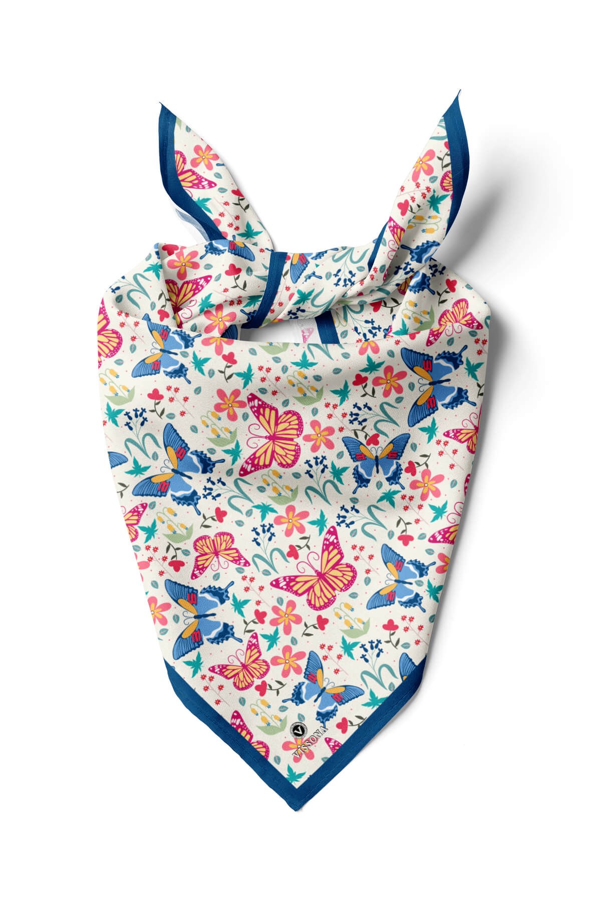 %100 İpek Kelebek Desenli Kadın Bandana