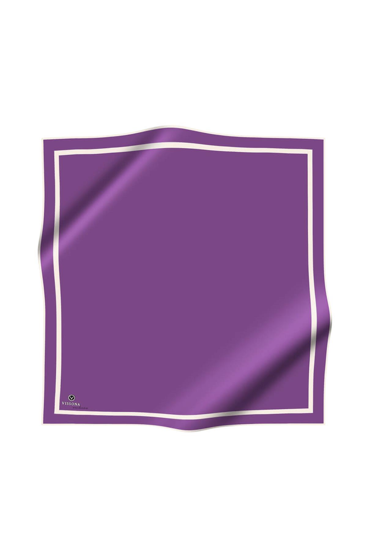 100% Twill İpek Düz Renk Bordür Desenli Mor - Krem Renkli Daha Tok Exclusive Serisi 90x90 Dikim Şekli : El Dikişi Eşarp