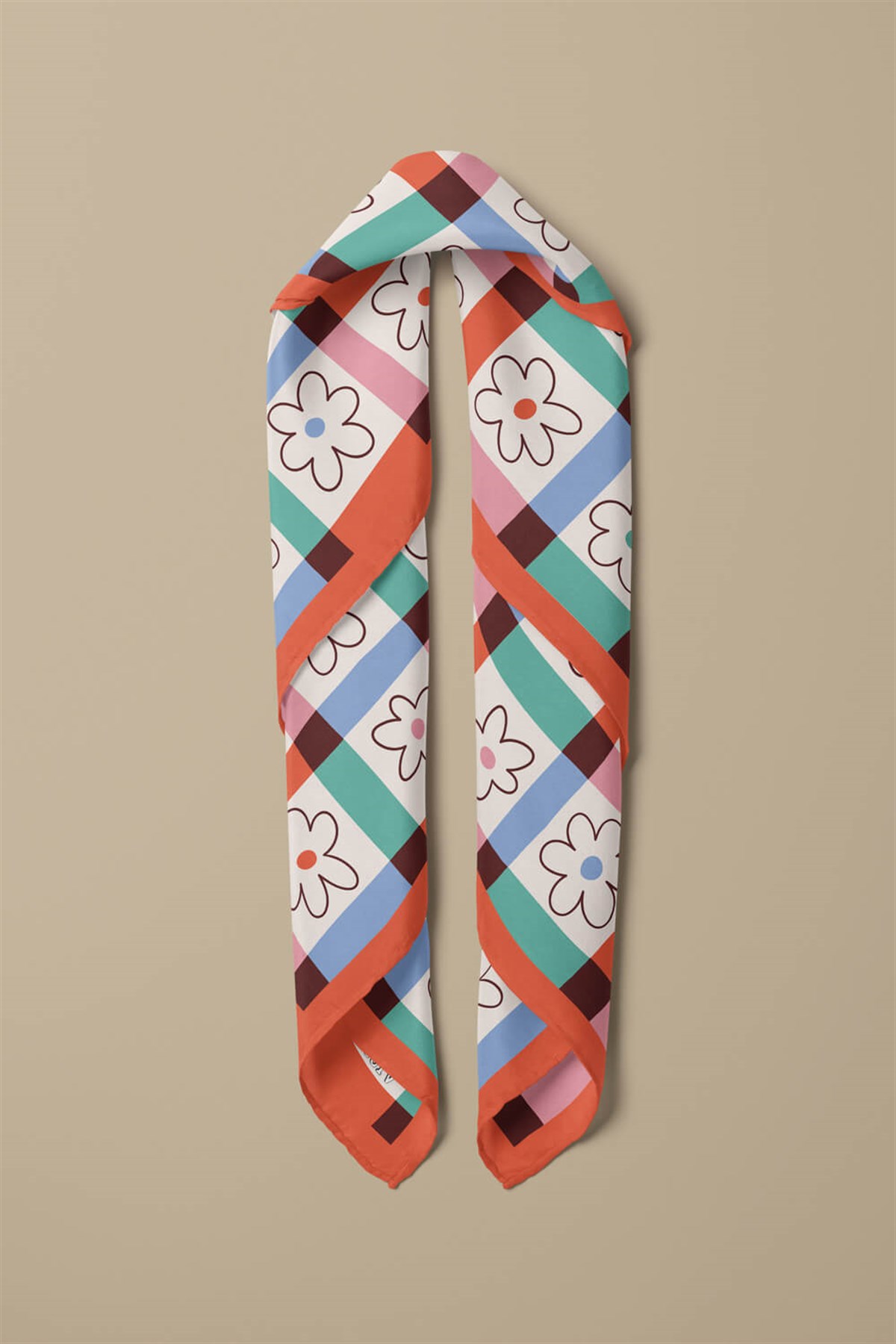 %100 İpek Çiçek Desenli Kadın Bandana