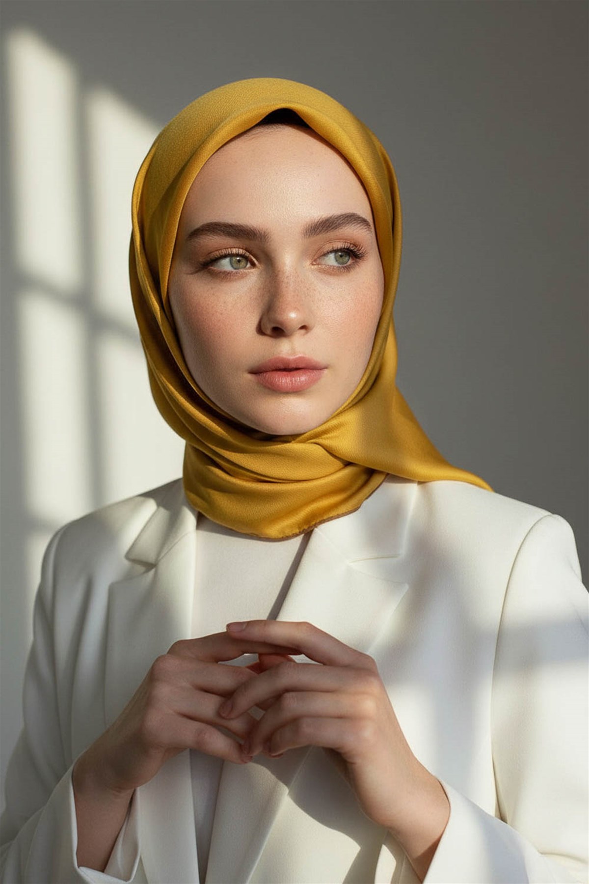 %100 Twill İpek Düz Gold Renkli Daha Tok Exclusive Serisi 90x90 Eşarp Dikim Şekli : El Dikişi