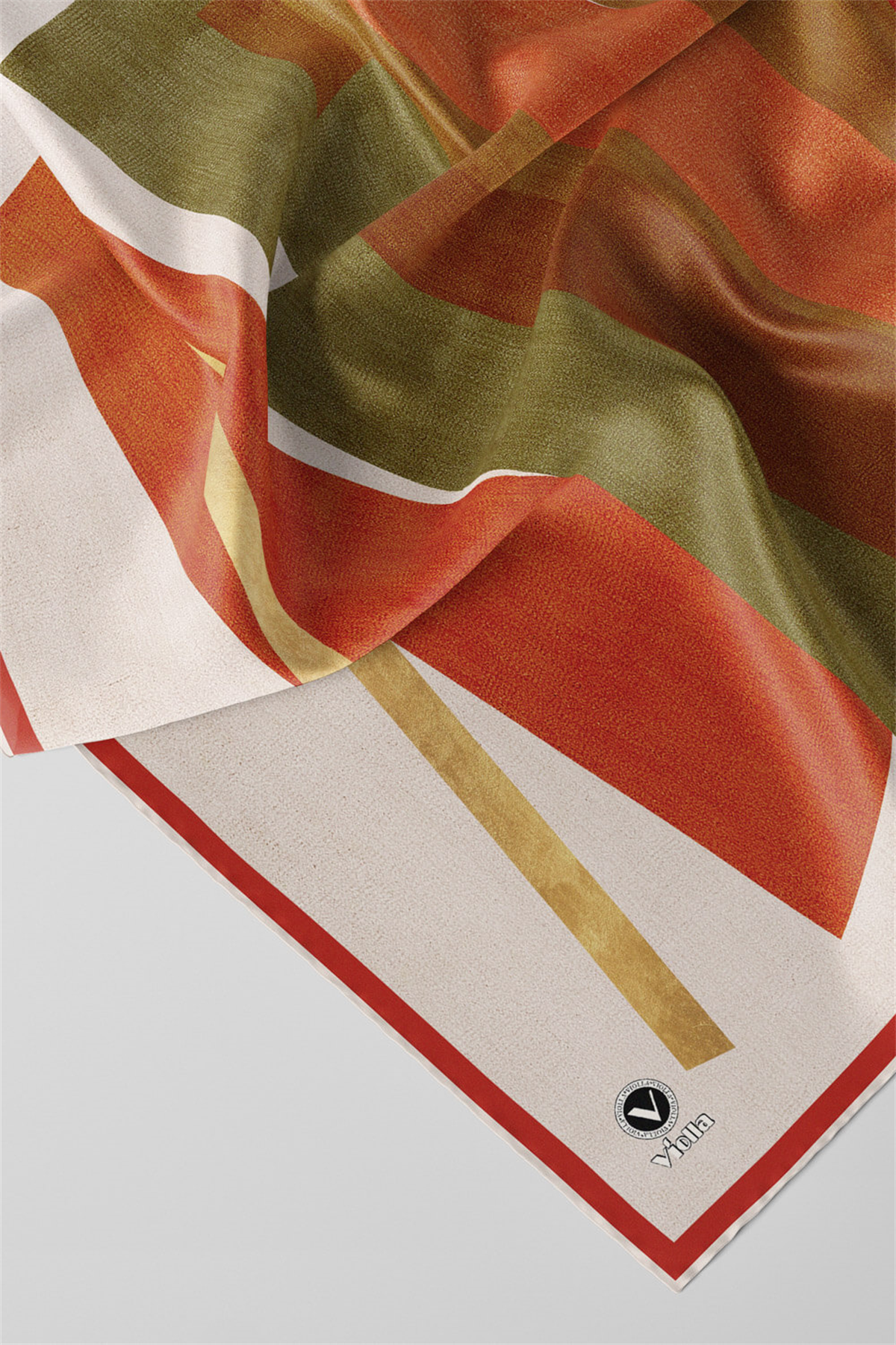 Twill Geometrik Desenli Taba Renkli 90x90 Eşarp (İpek İçermez) Kenar Dikiş Şekli El Dikişli