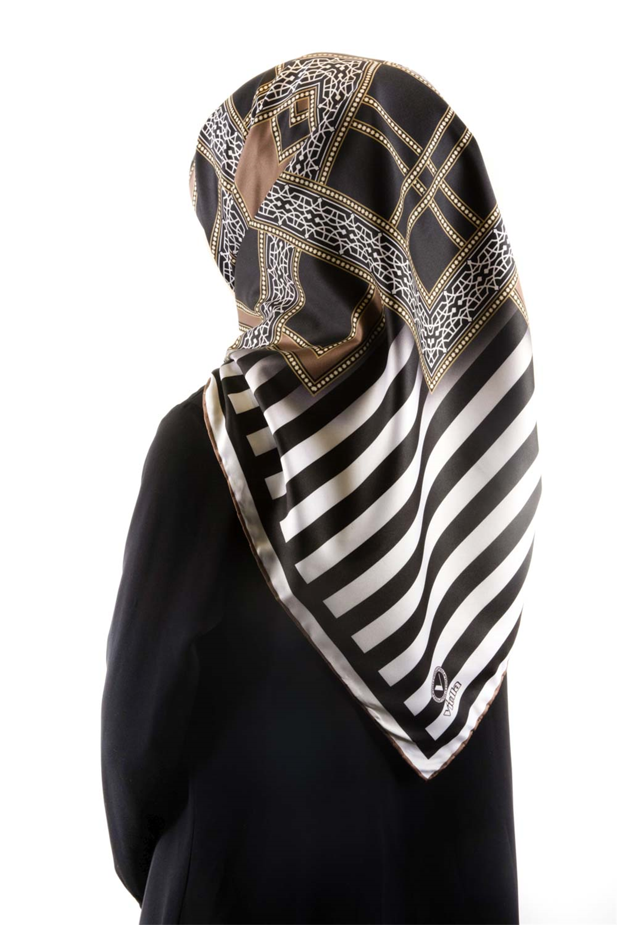 Twill Çizgili ve Kareli Desenli Vizon Renkli 90x90 Eşarp (İpek İçermez) Kenar Dikiş Şekli El Dikişli