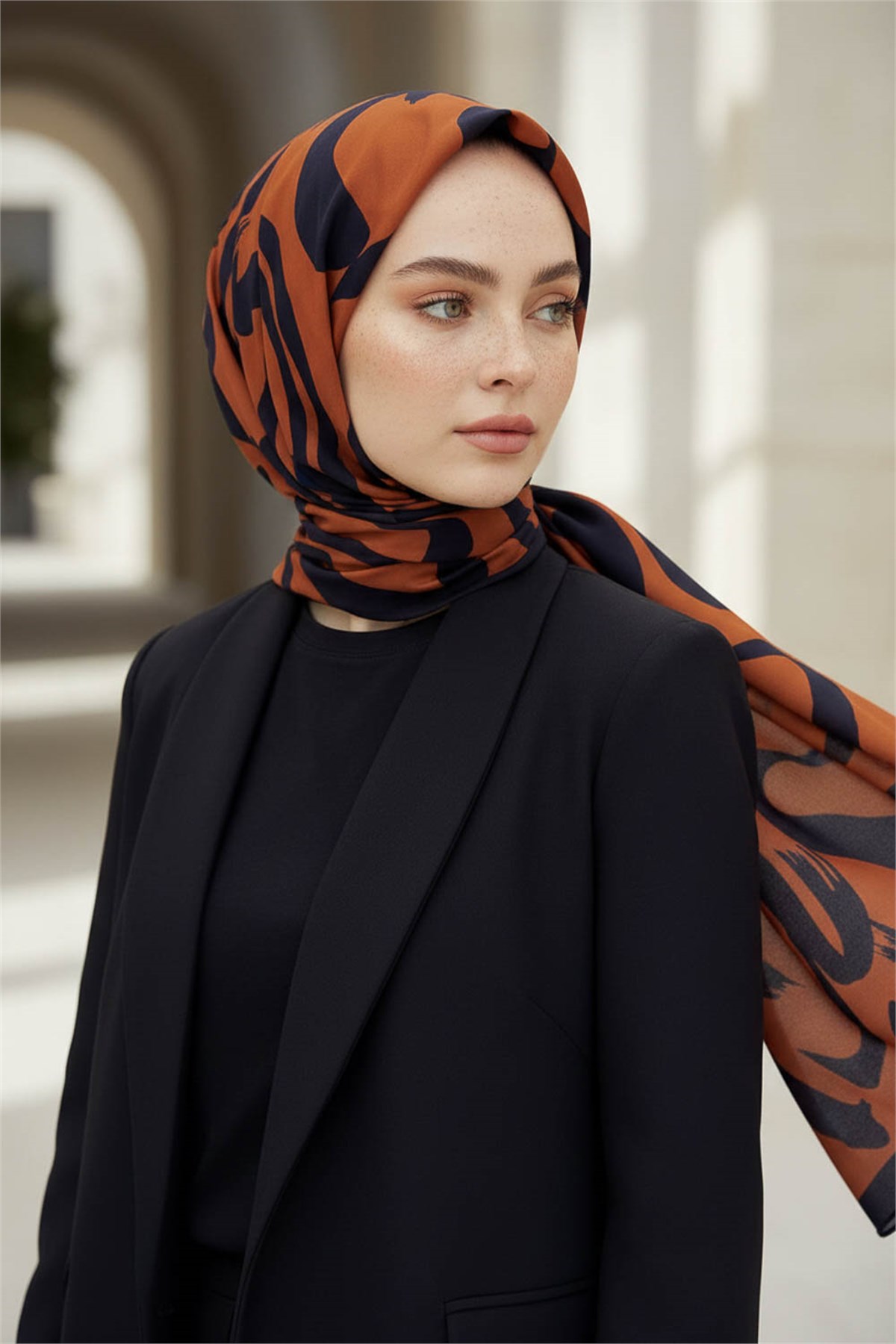 KREP FIRÇA DARBESİ DESENLİ TABA RENKLİ 75X195 KIRIŞMAZ ŞAL