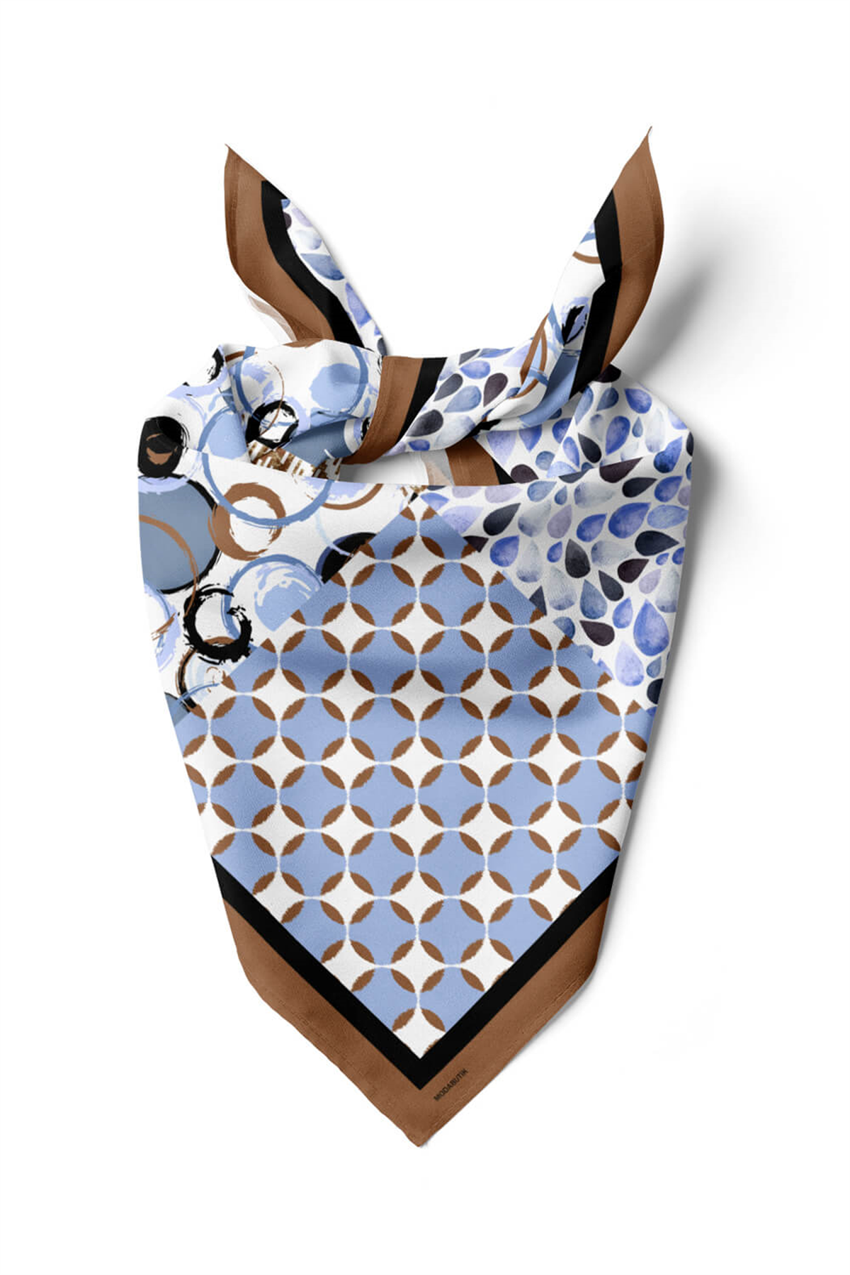 E39 Kadın Etnik Patchwork Desenli Bandana 50x50 Mavi DG0204-22