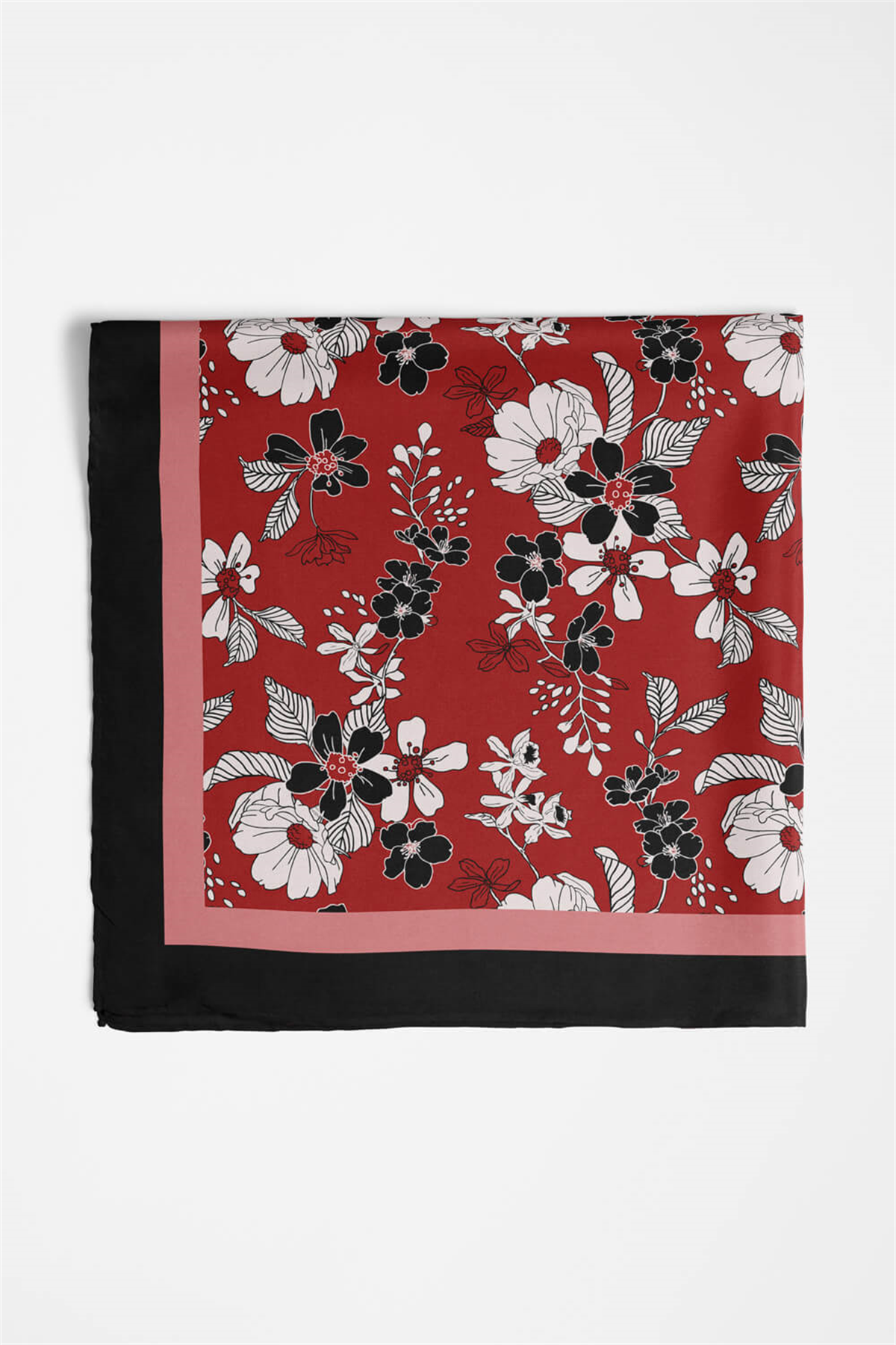 Kadın Kiremit Rengi Mallow Desenli 50x50 Bandana