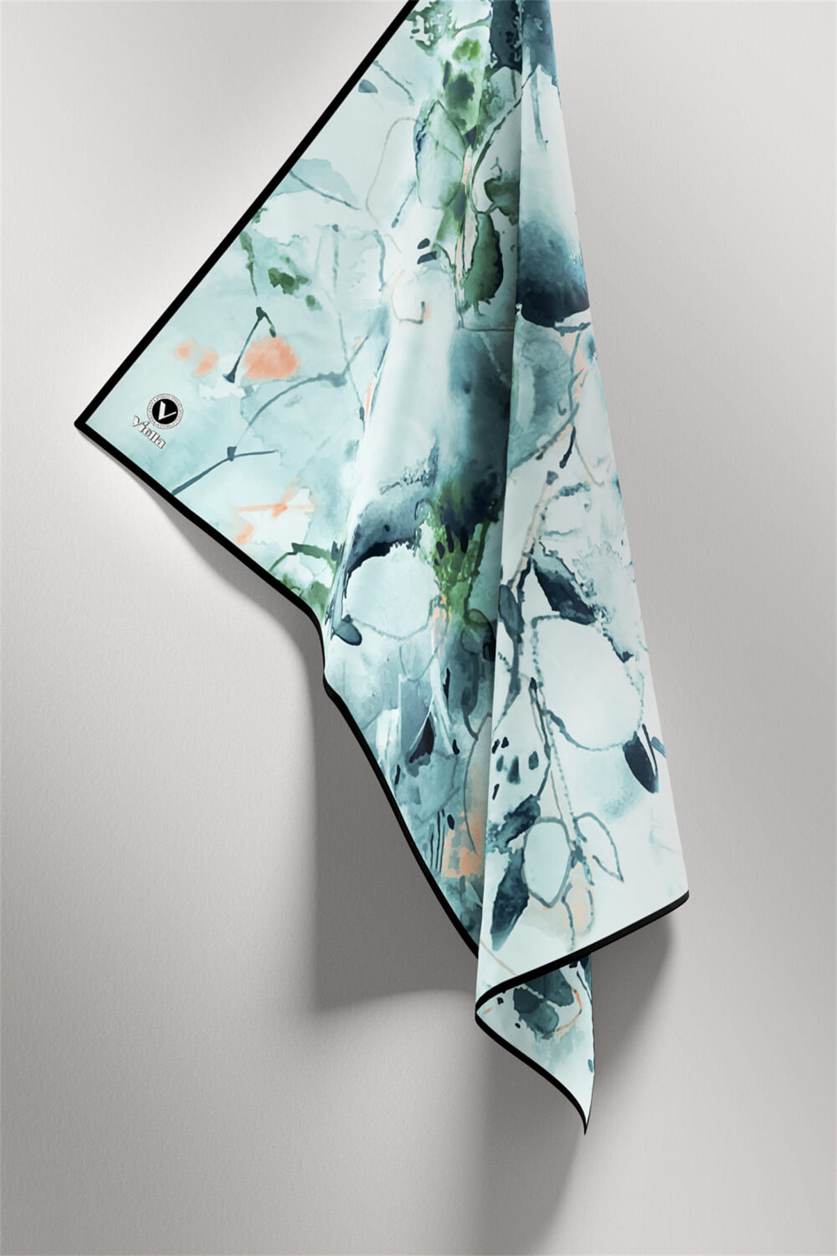 Twill Batik Çiçek Desenli Buz Mavisi Renkli 90x90 Eşarp (İpek İçermez) Kenar Dikiş Şekli El Dikişli