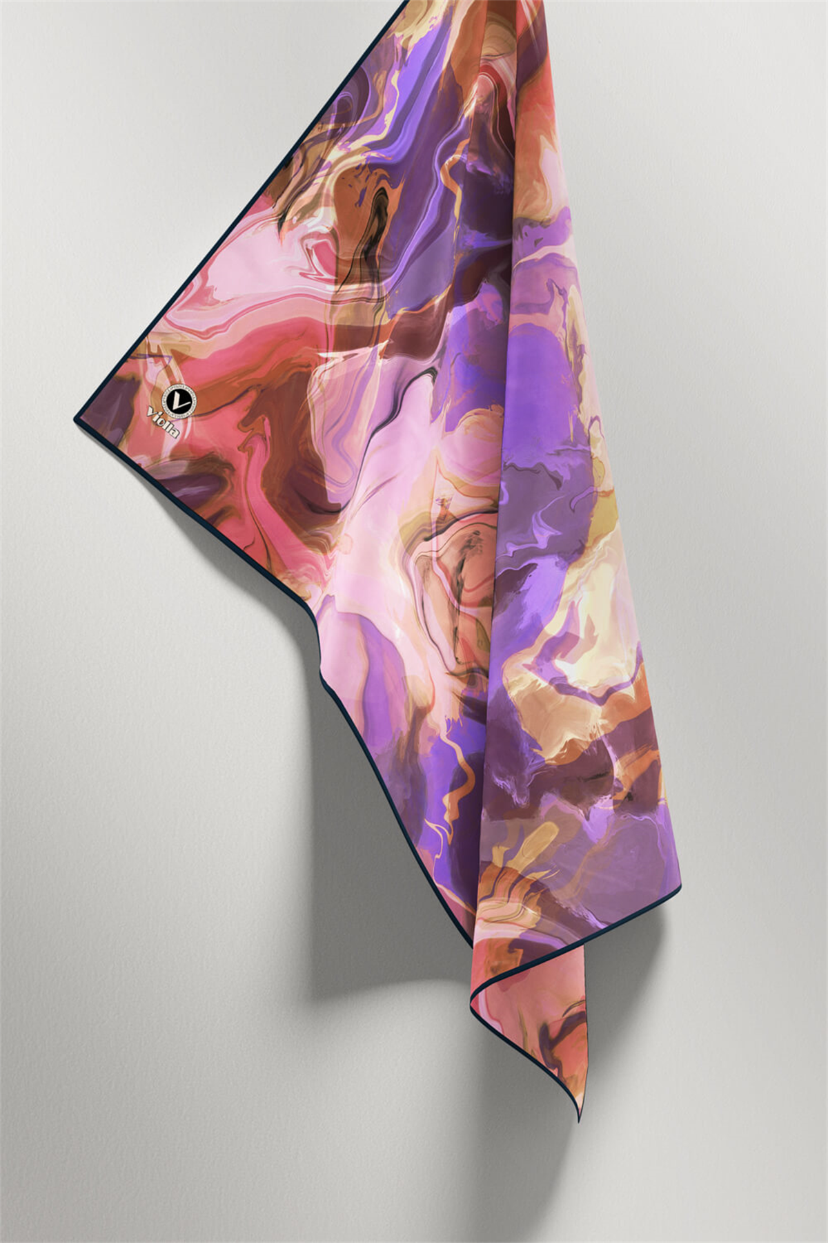 Twill Batik Desenli Mor Renkli 90x90 Eşarp (İpek İçermez) Kenar Dikiş Şekli El Dikişli