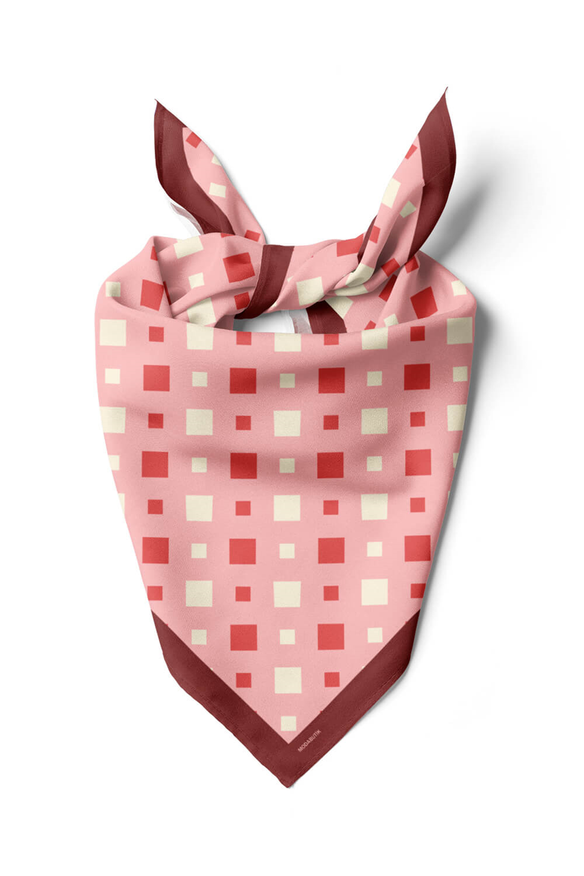 D44 Kadın Kareli Desenli Bandana 50x50 Kırmızı DG0281-22