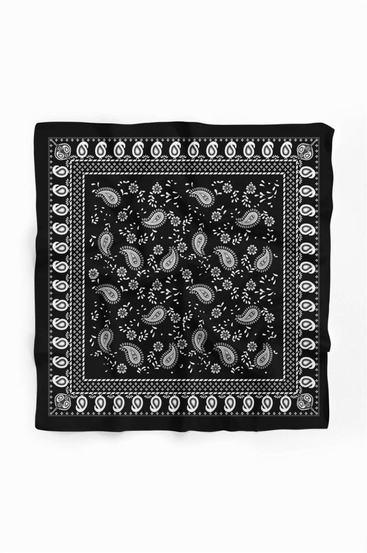 Violla H6 Kadın Siyah Beyaz Şal Desenli 50x50 Bandana HYL DG01367-22