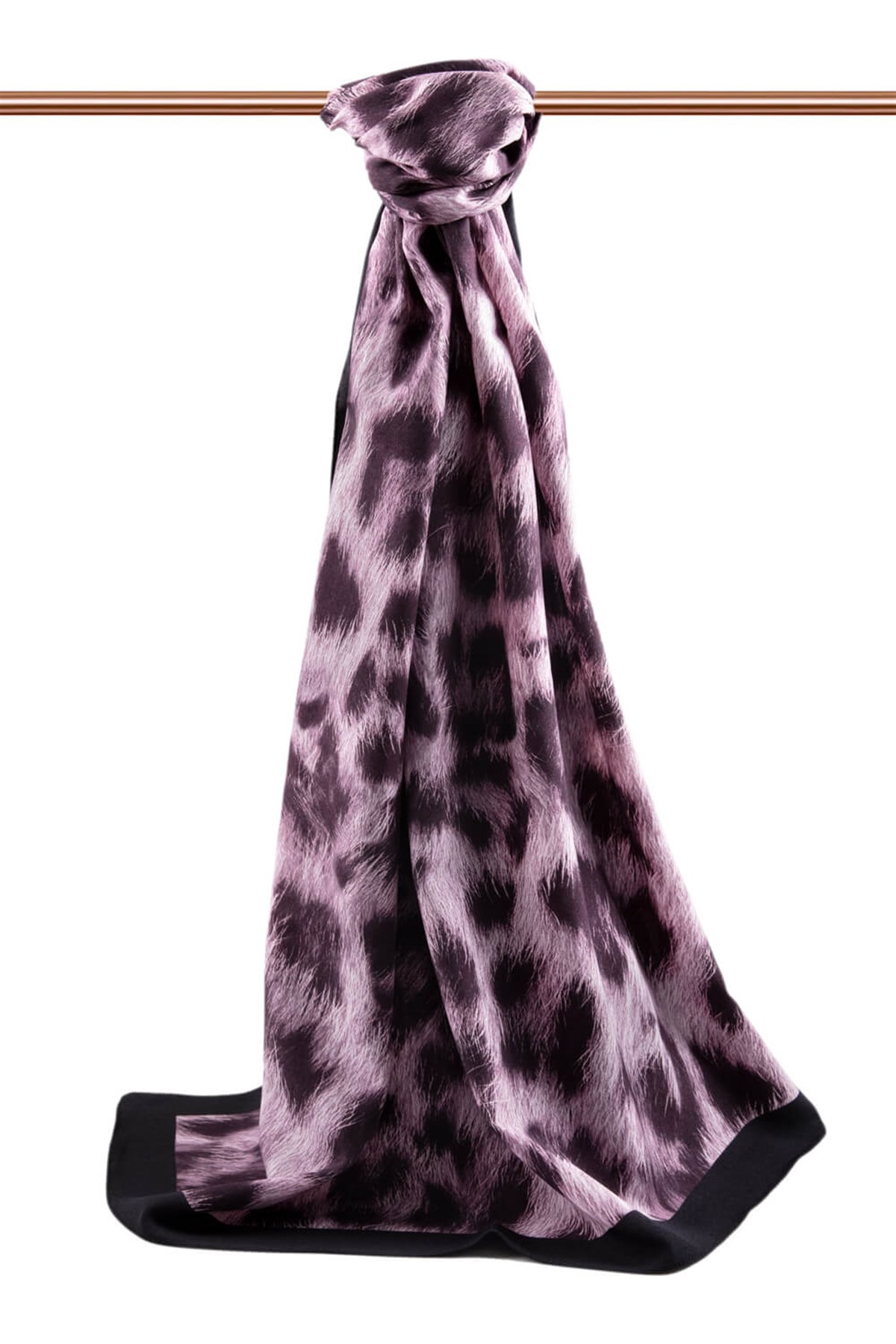 KREP LEOPAR DESENLİ GÜL KURUSU - SİYAH RENKLİ 75X195 KIRIŞMAZ ŞAL