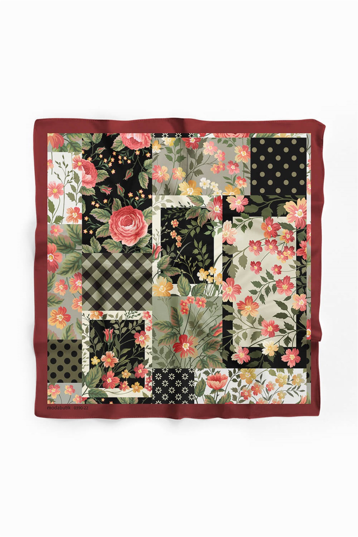 Violla Y31 Kadın Patchwork Desenli Bandana 50x50 Yeşil DG0390-22