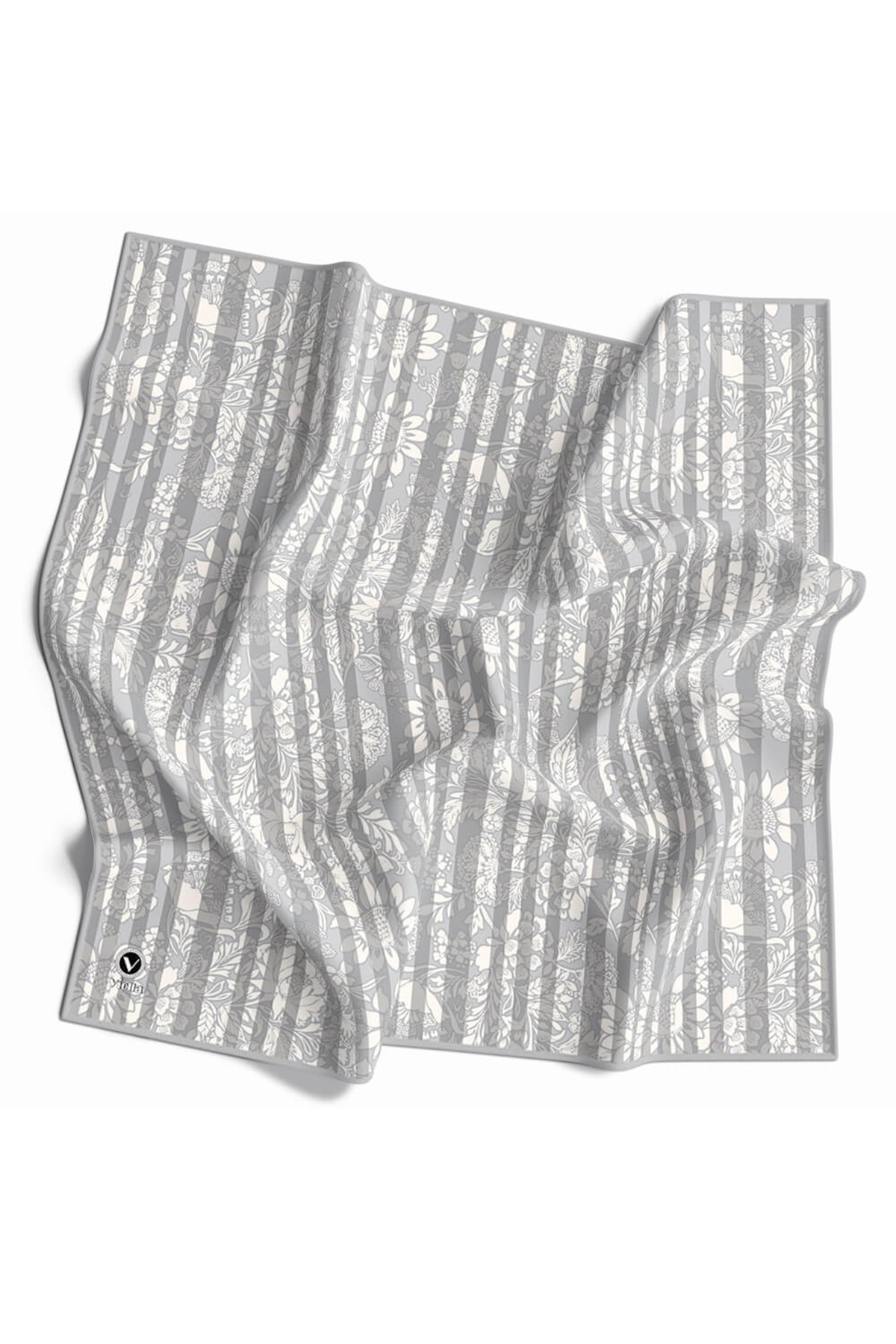 Twill Batik Şal Desenli Gri Renkli 90x90 Eşarp (İpek İçermez) Kenar Dikiş Şekli El Dikişli