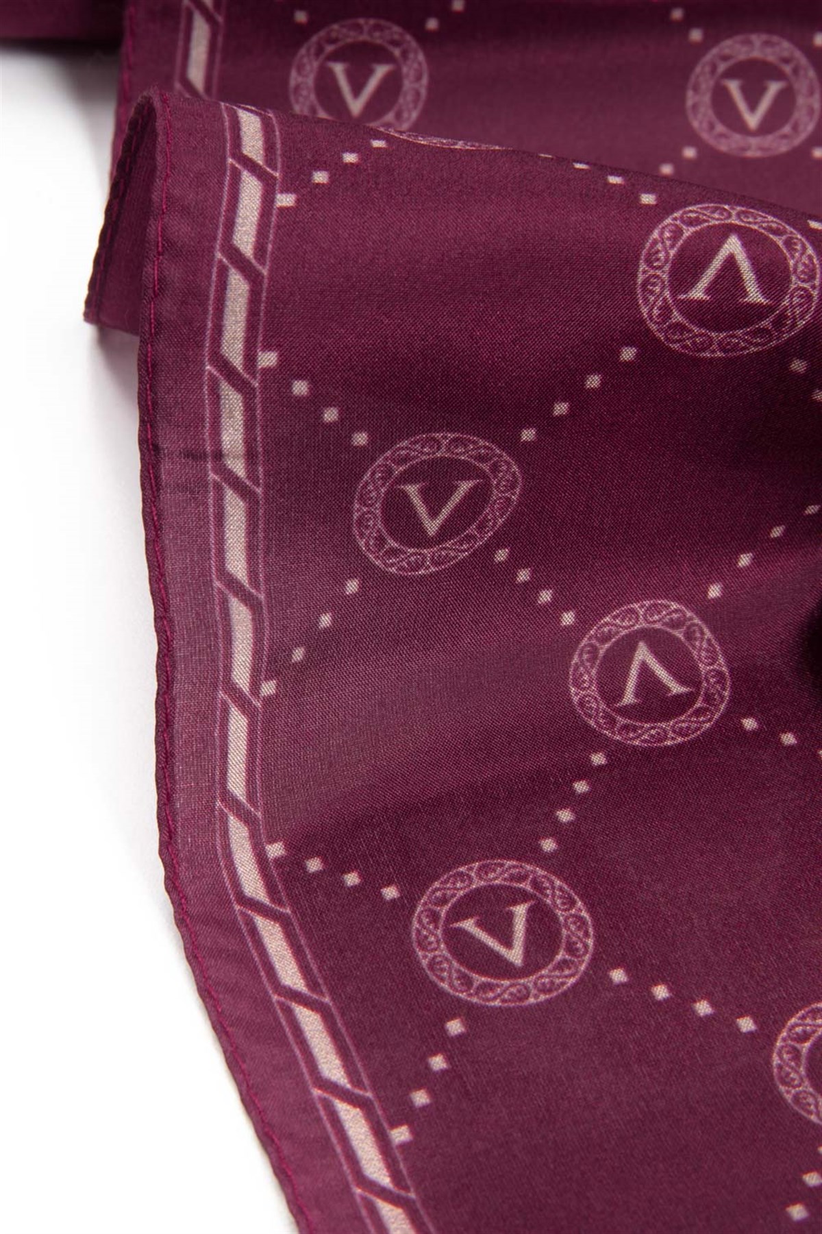 % 100 İpek V Logo Desenli Bordo 2 Renkli 90x210 Şal
