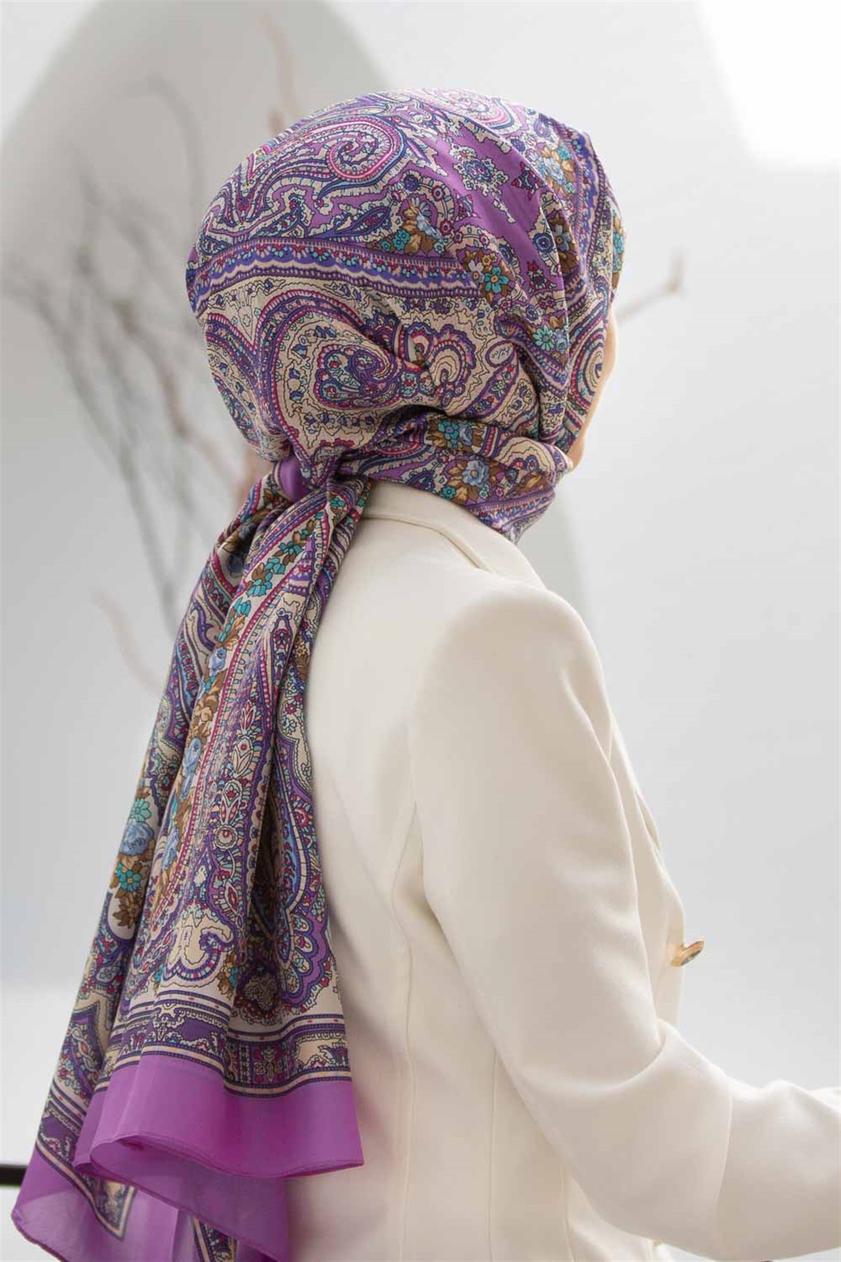 %100 İpek Etro Desenli Fuşya Renkli 92x210 Şal