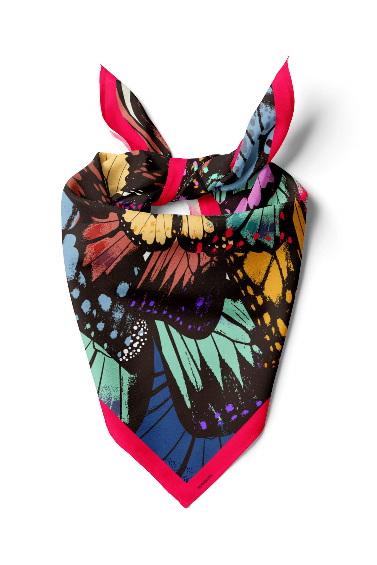 Y24 Kadın Kelebek Desenli Bandana 50x50 Turkuaz Siyah DG0399-22