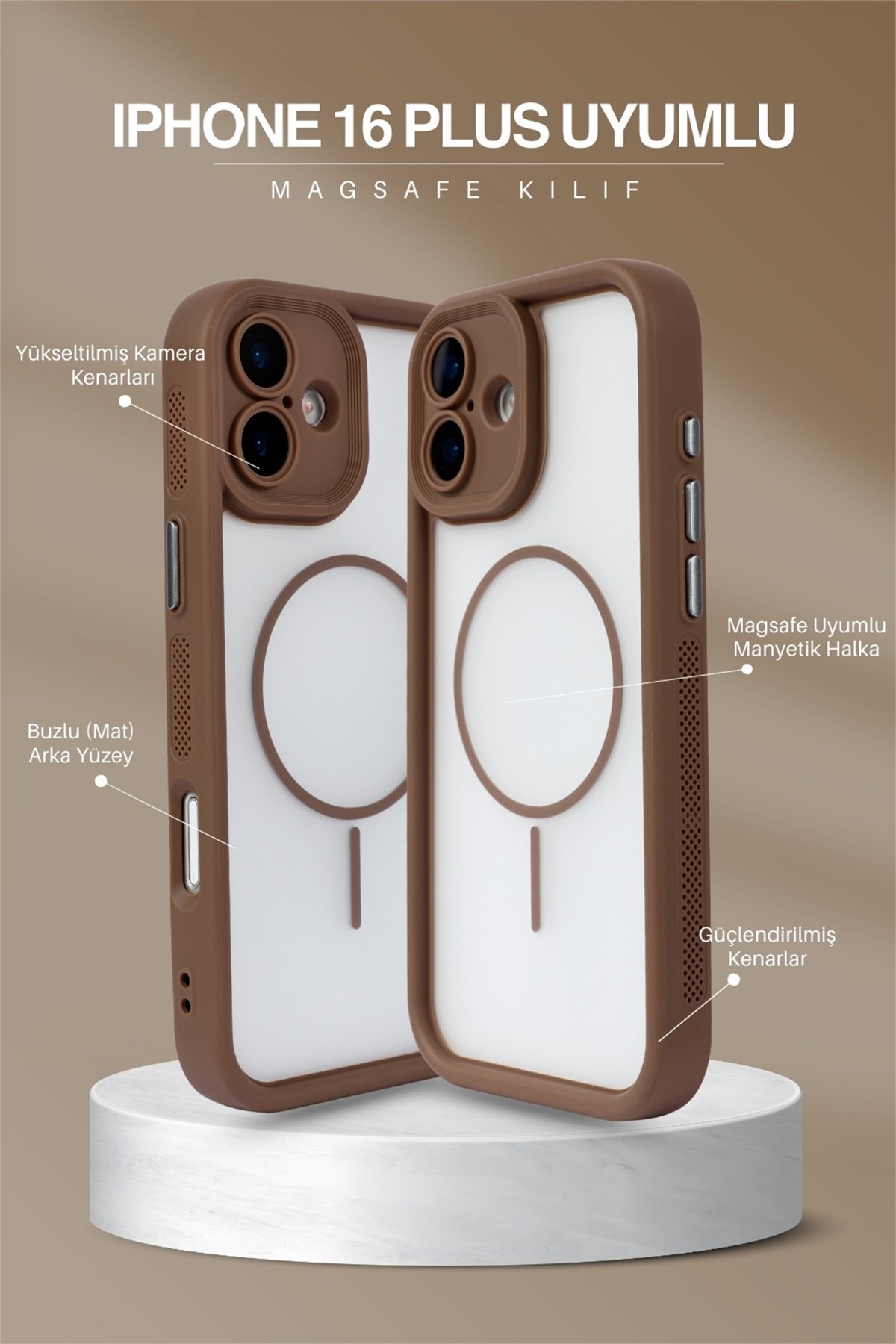 iPhone 16 Plus Kılıf – Kamera Korumalı – MagSafe Uyumlu – Haki Renk – Mat Silikon Telefon Kılıfı
