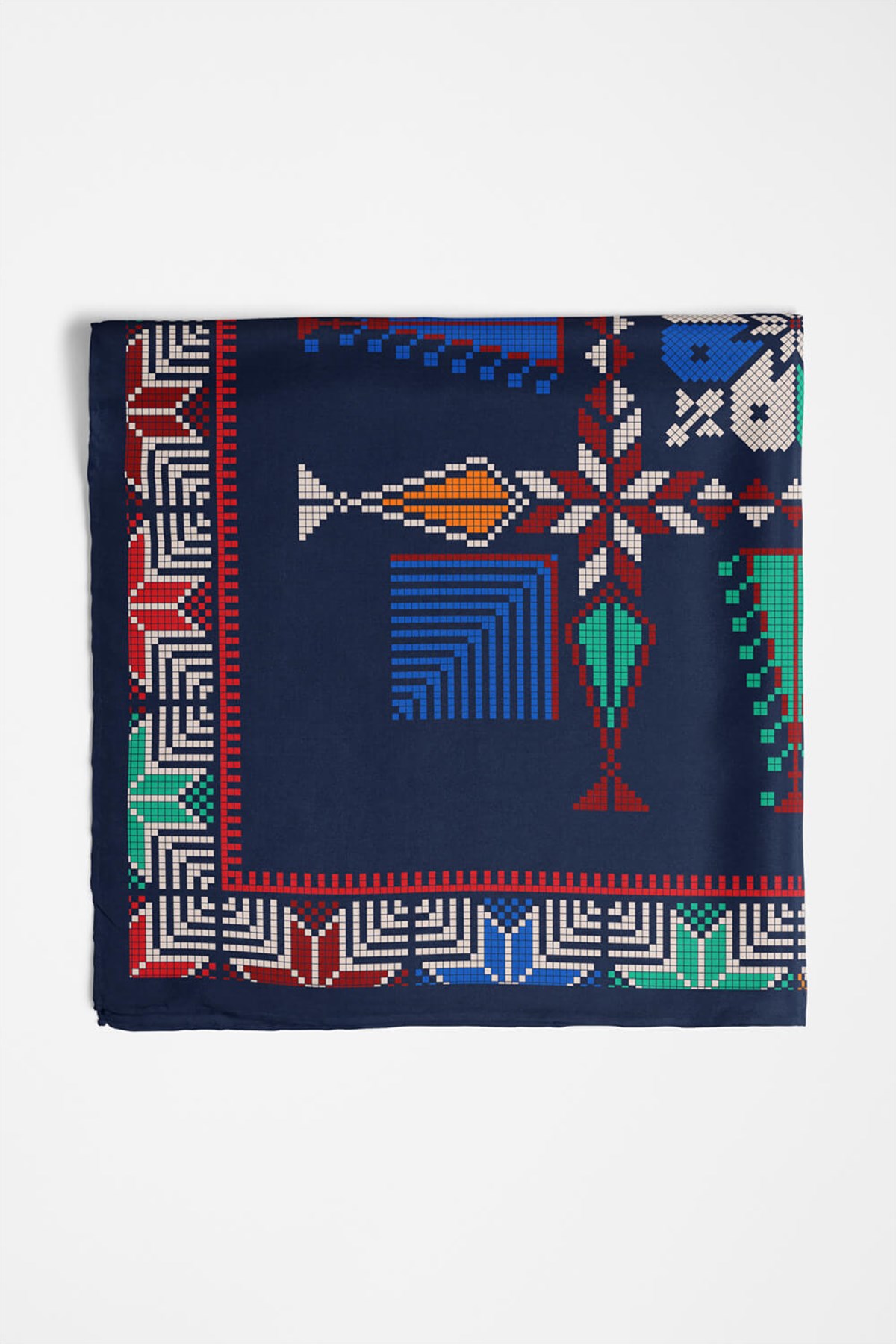 %100 İpek Kanaviçe Desenli Kadın Bandana