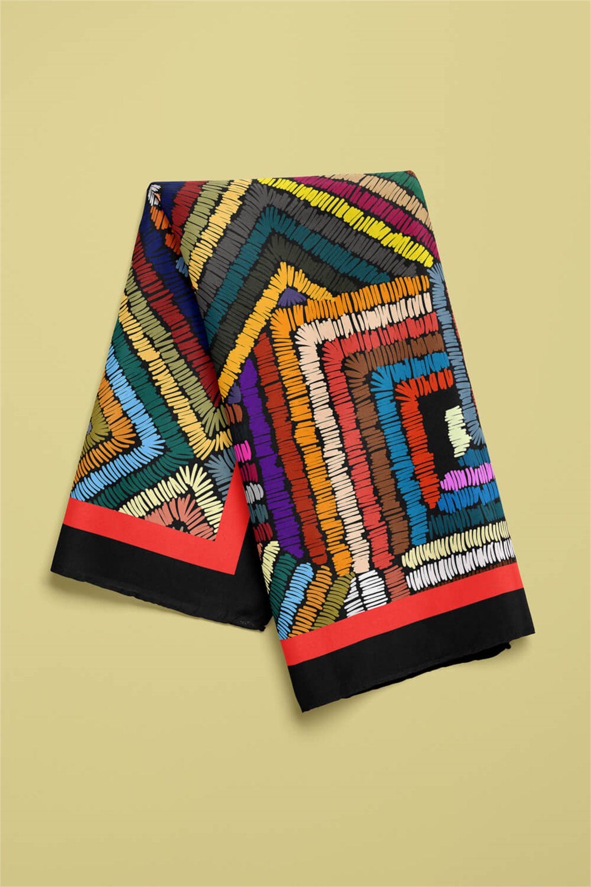 Kadın Çok Renkli Otantik  Desenli 50x50 Bandana HYL DG0788-22