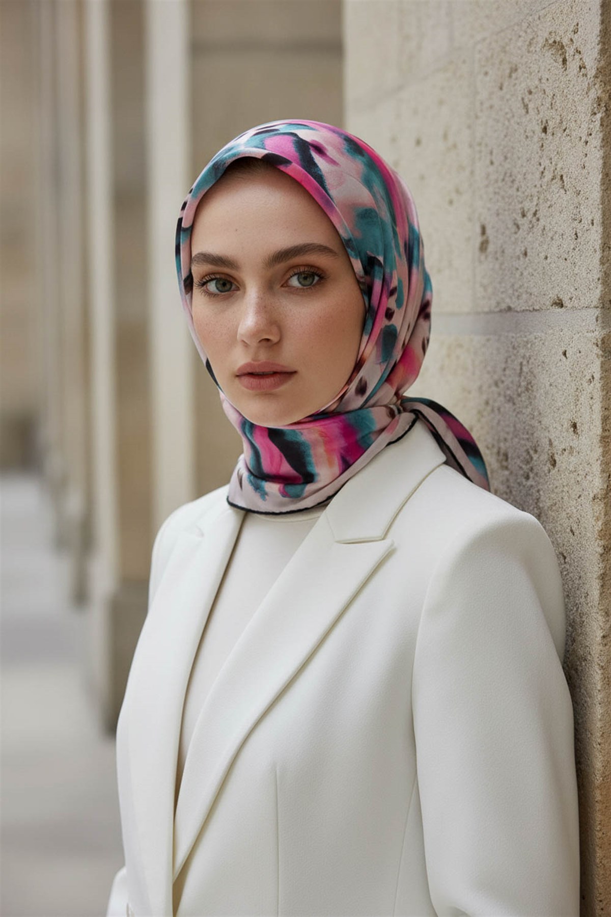 %100 Twill İpek Batik Desenli Fuşya - Petrol Yeşili Renkli 90x90 Eşarp Dikim Şekli : El Dikişi