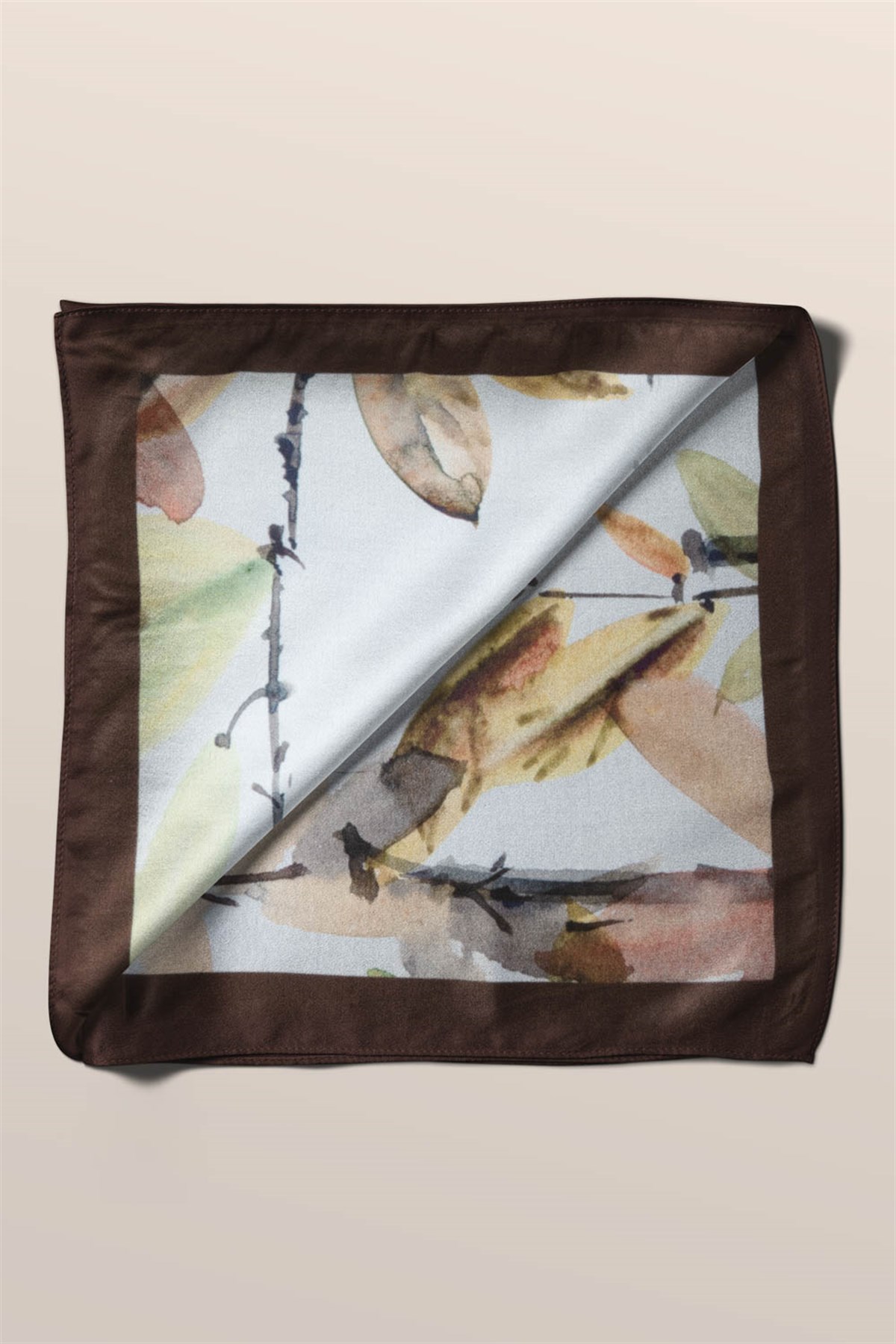 Violla B108 Kadın Yaprak Desenli Bandana 50x50 Yeşil Kahverengi DG0443-22 Snz