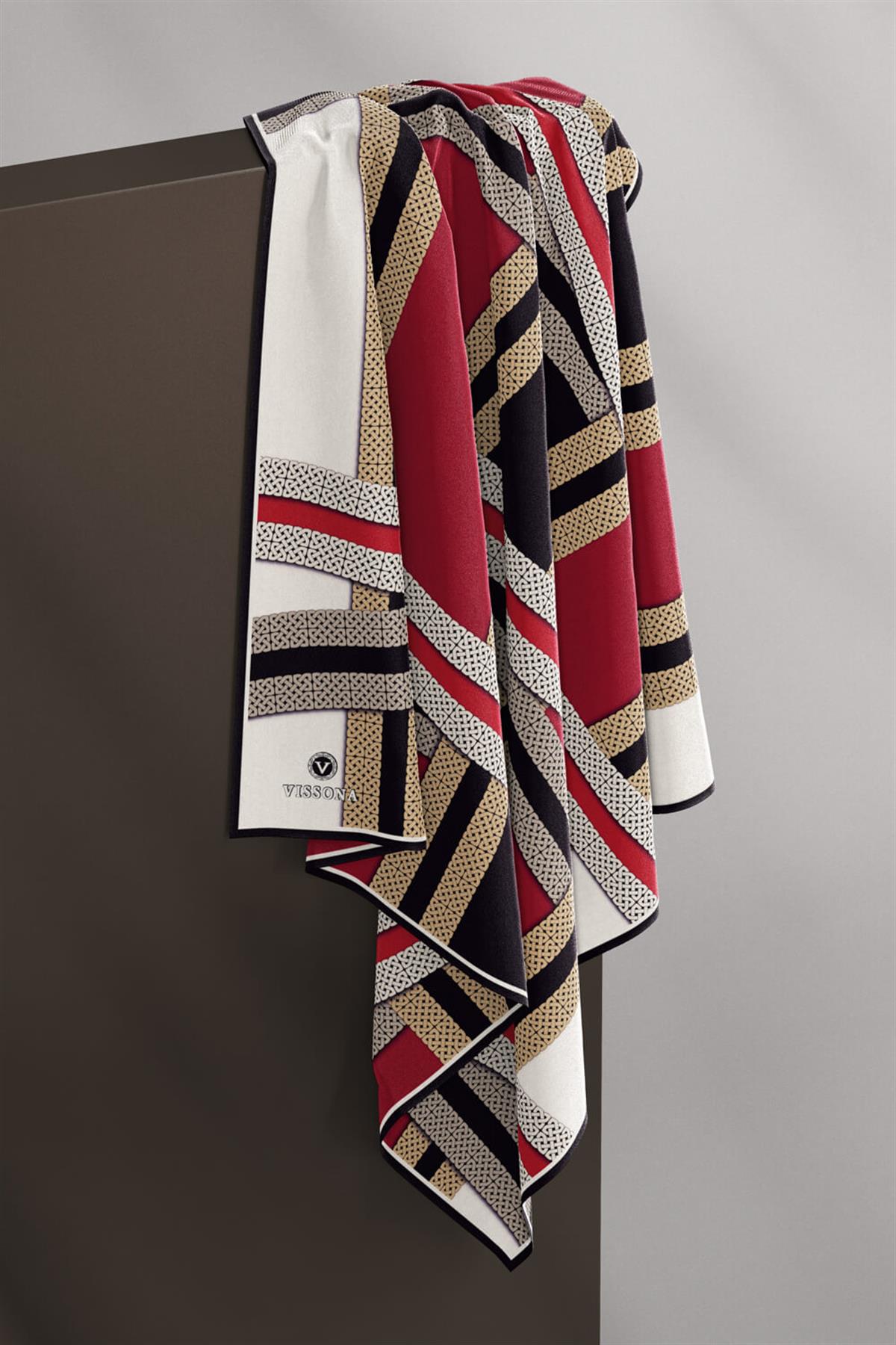 %100 Twill İpek Geometrik Desenli Siyah - Bordo Renkli 90x90 Eşarp Dikim Şekli : El Dikişi