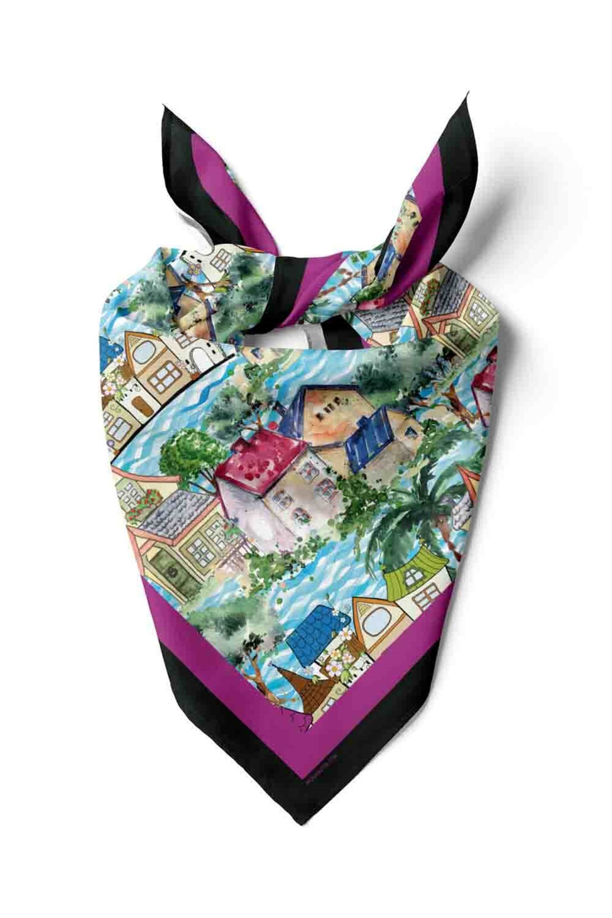 Violla D61 Kadın Mor Açık Mavi Casa Desenli 50x50 Bandana HYL DG01150-22