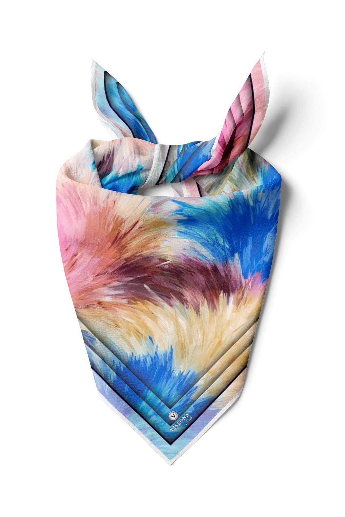 %100 İpek Kadın Desenli Bandana 80x80