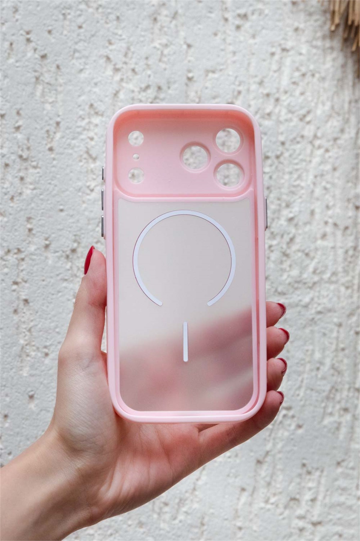 iPhone 17 Pro Max in Pink Kılıf – Kamera Korumalı – MagSafe Uyumlu – Pembe Renk – Mat Silikon Telefon Kılıfı