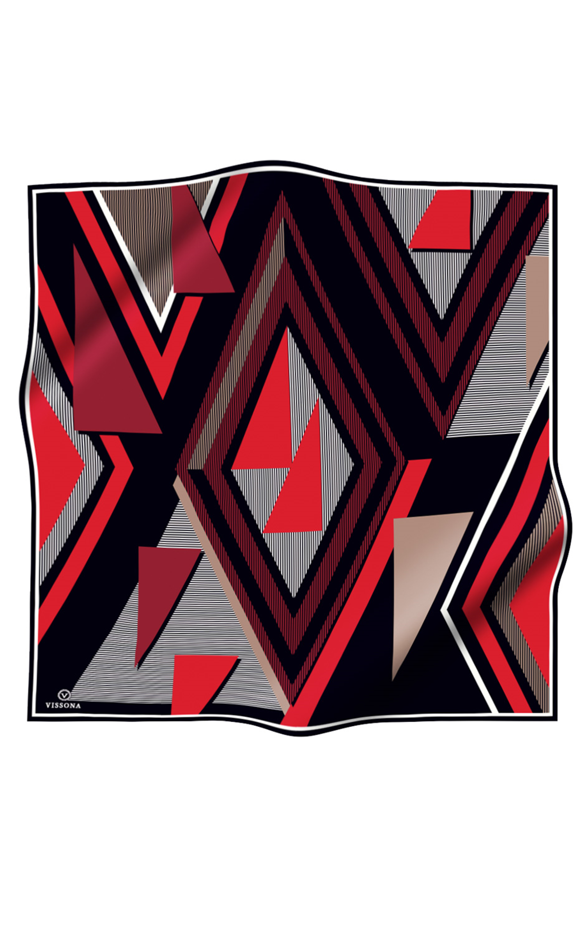 % 57 İPEK % 43 VİSKON Twill İpek Geometrik Desenli Bordo - Siyah Renkli 90x90 Eşarp Dikim Şekli : El Dikişi