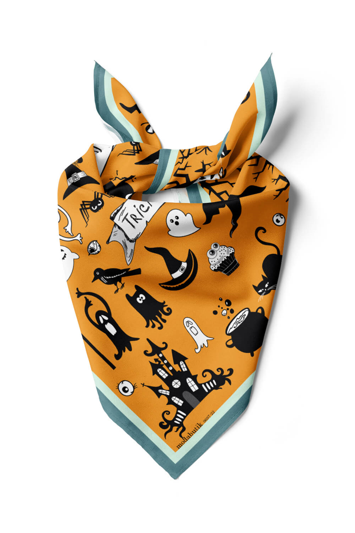 Kadın Hardal Trick or Treat Desenli 50x50 Bandana DG0697-22