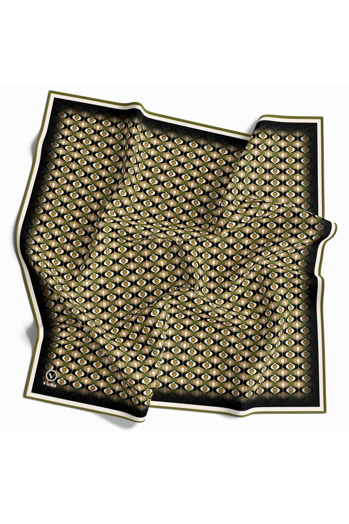 Twill Çıtır Desenli Haki Renkli 90x90 Eşarp (İpek İçermez) Kenar Dikiş Şekli El Dikişli