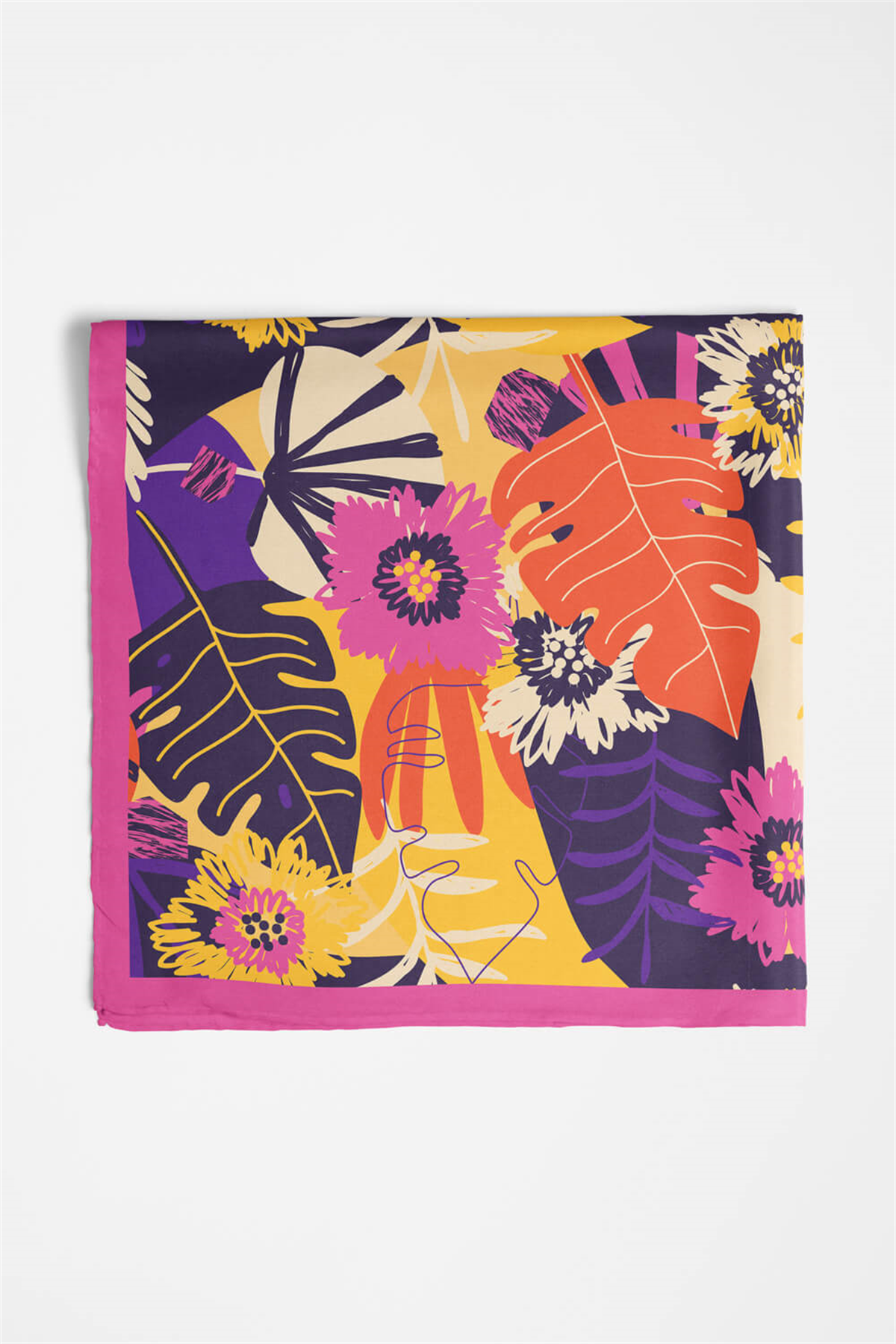 Saten İpek Yaprak Desenli Kadın Bandana