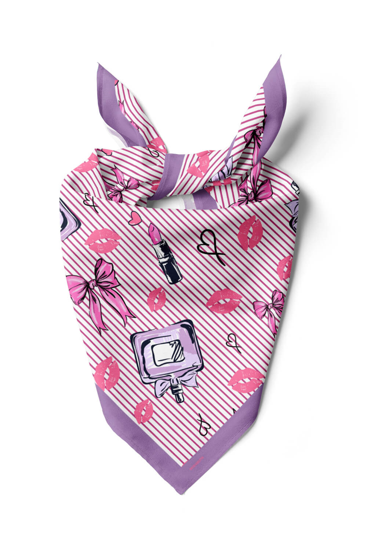 V21 Kadın Aşk Desenli Bandana 50x50 Pembe DG0444-22