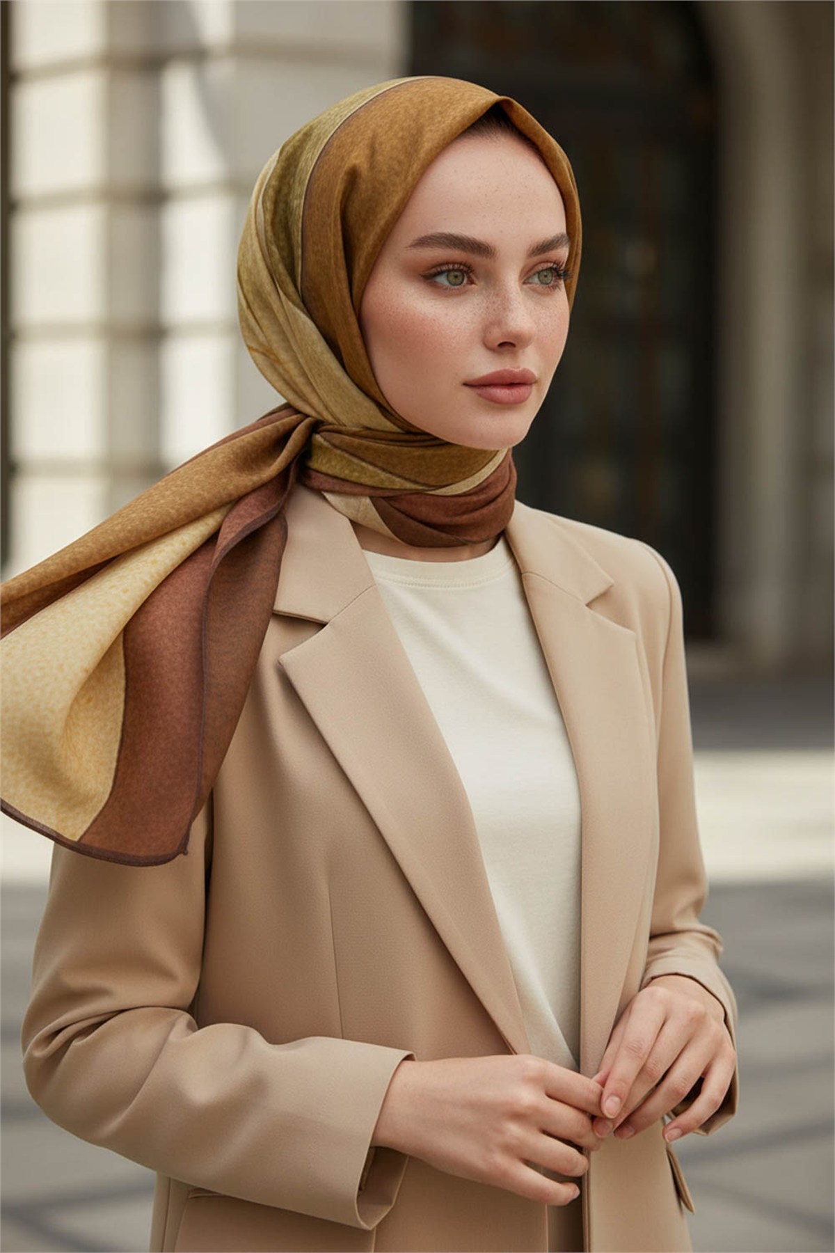 KREP DALGA DESENLİ TABA RENKLİ 75X195 KIRIŞMAZ ŞAL