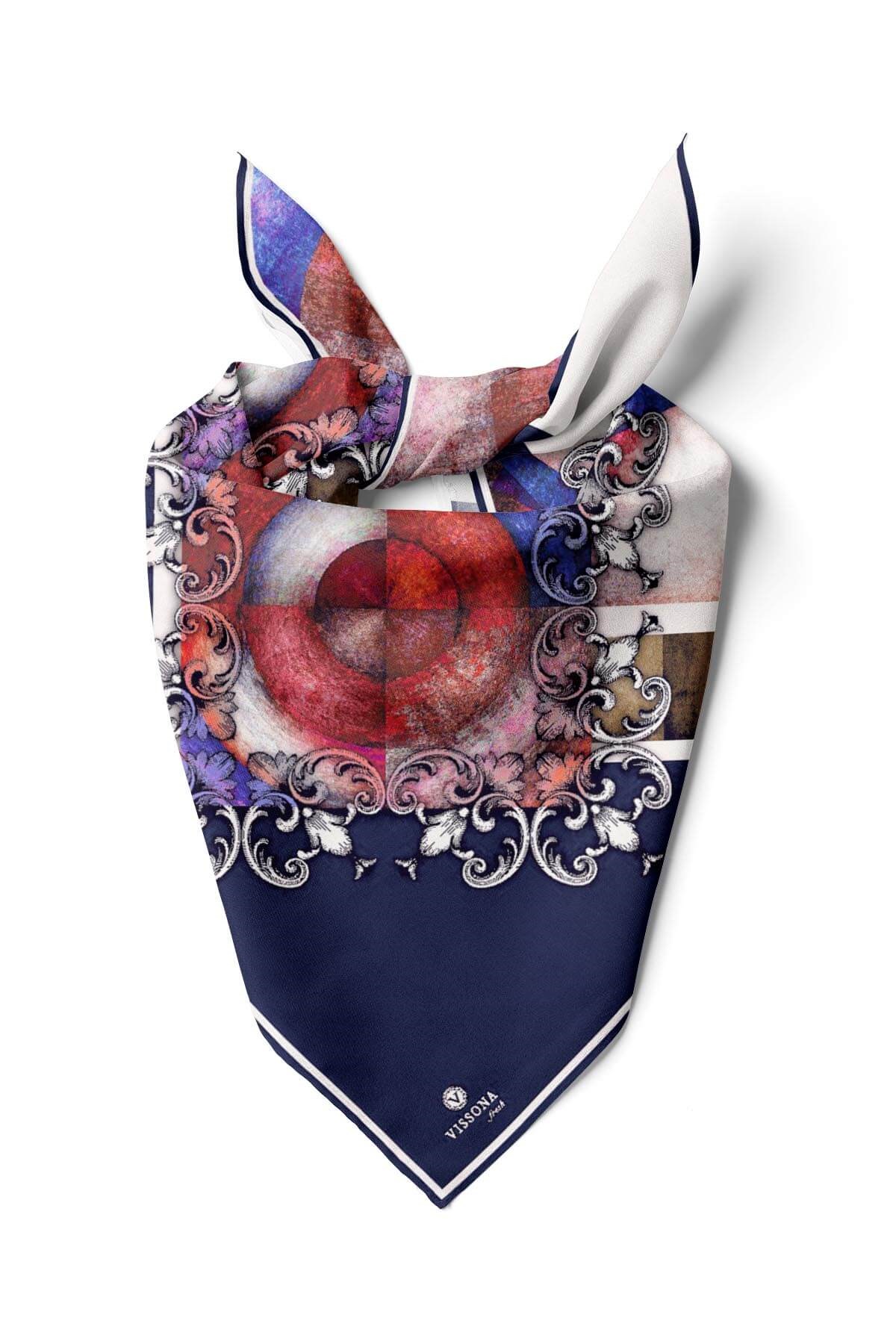 %100 İpek Kadın Desenli Bandana 80x80