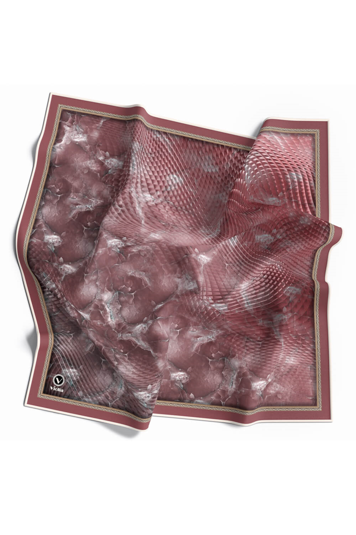 Twill Batik Desenli Pudra Renkli 90x90 Eşarp (İpek İçermez) Kenar Dikiş Şekli El Dikişli