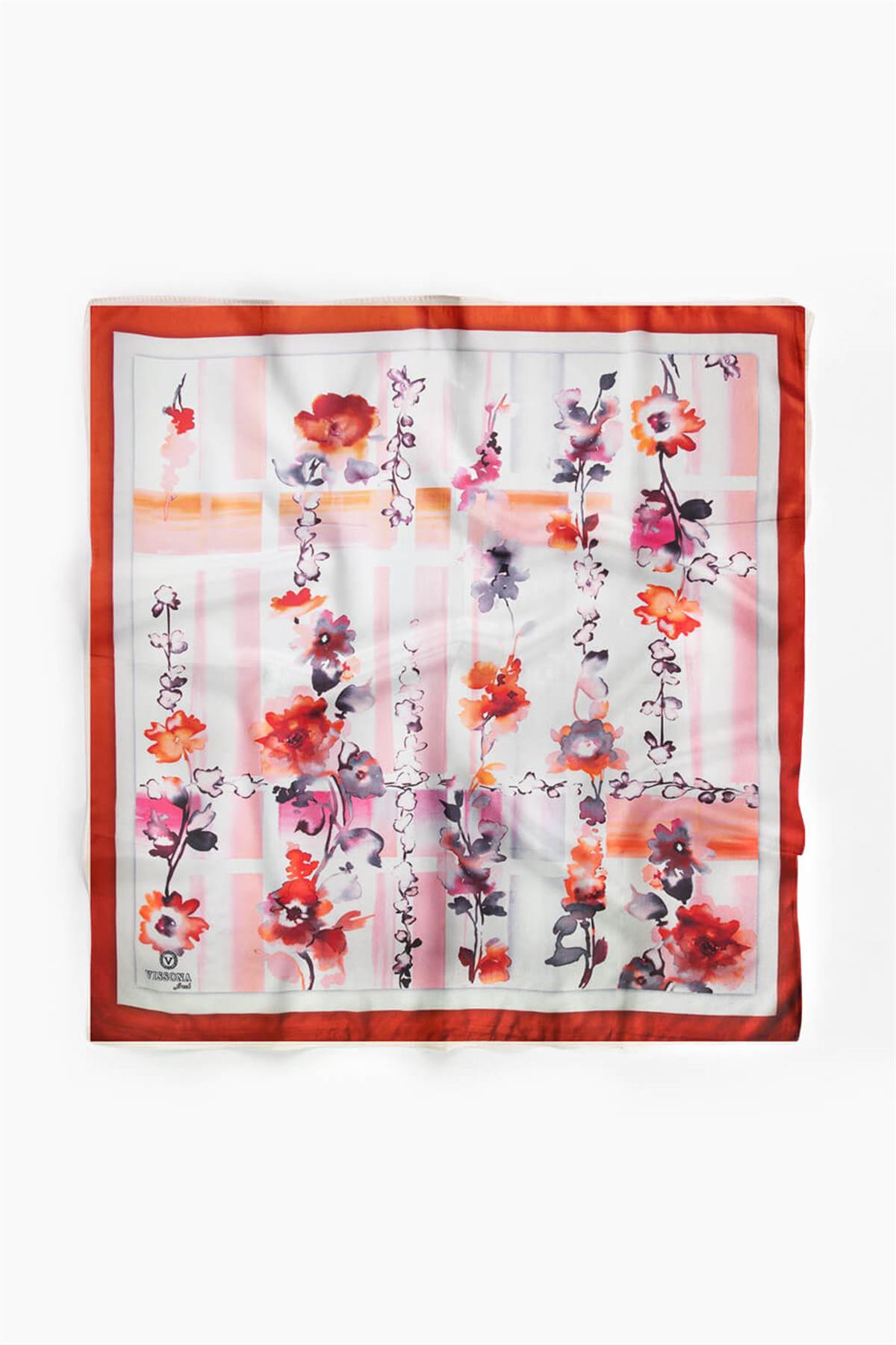 %100 İpek Kadın Desenli Bandana 80x80