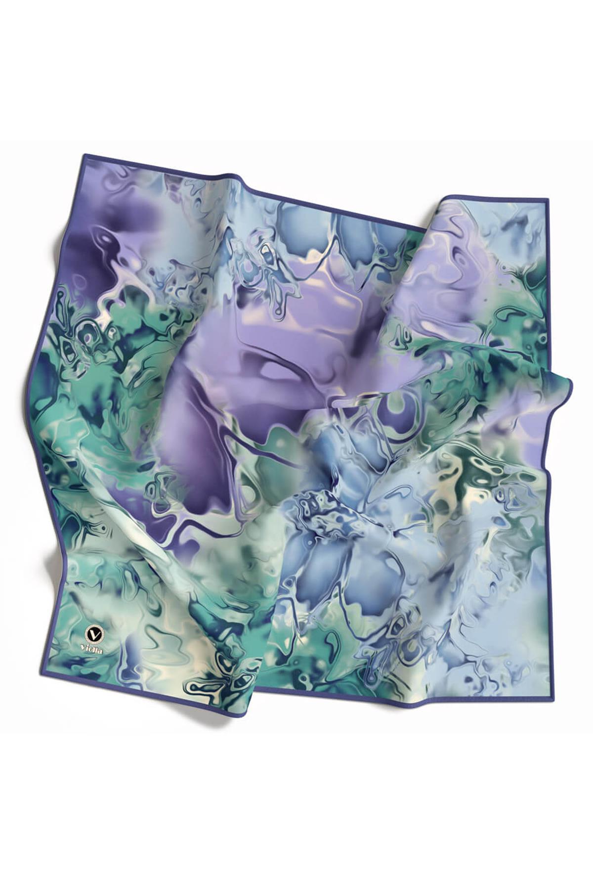 Rayon Batik Desenli İndigo Renkli 90x90 Dikim Şekli : El Dikişi Eşarp (İpek İçermez) Kenar Dikiş Şekli El Dikişli