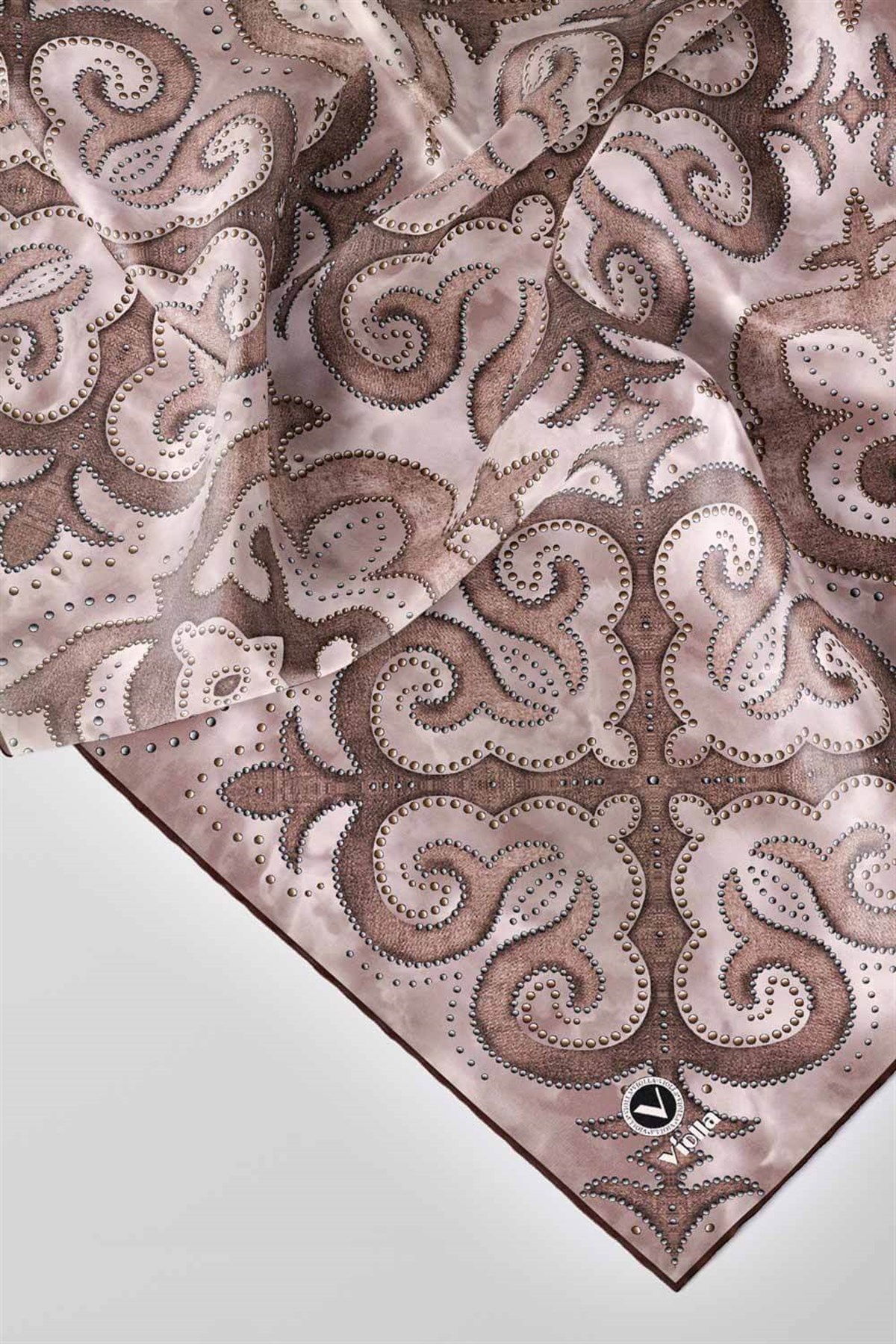 Twill Barok Desenli Taş Renkli 90x90 Eşarp (İpek İçermez) Kenar Dikiş Şekli El Dikişli