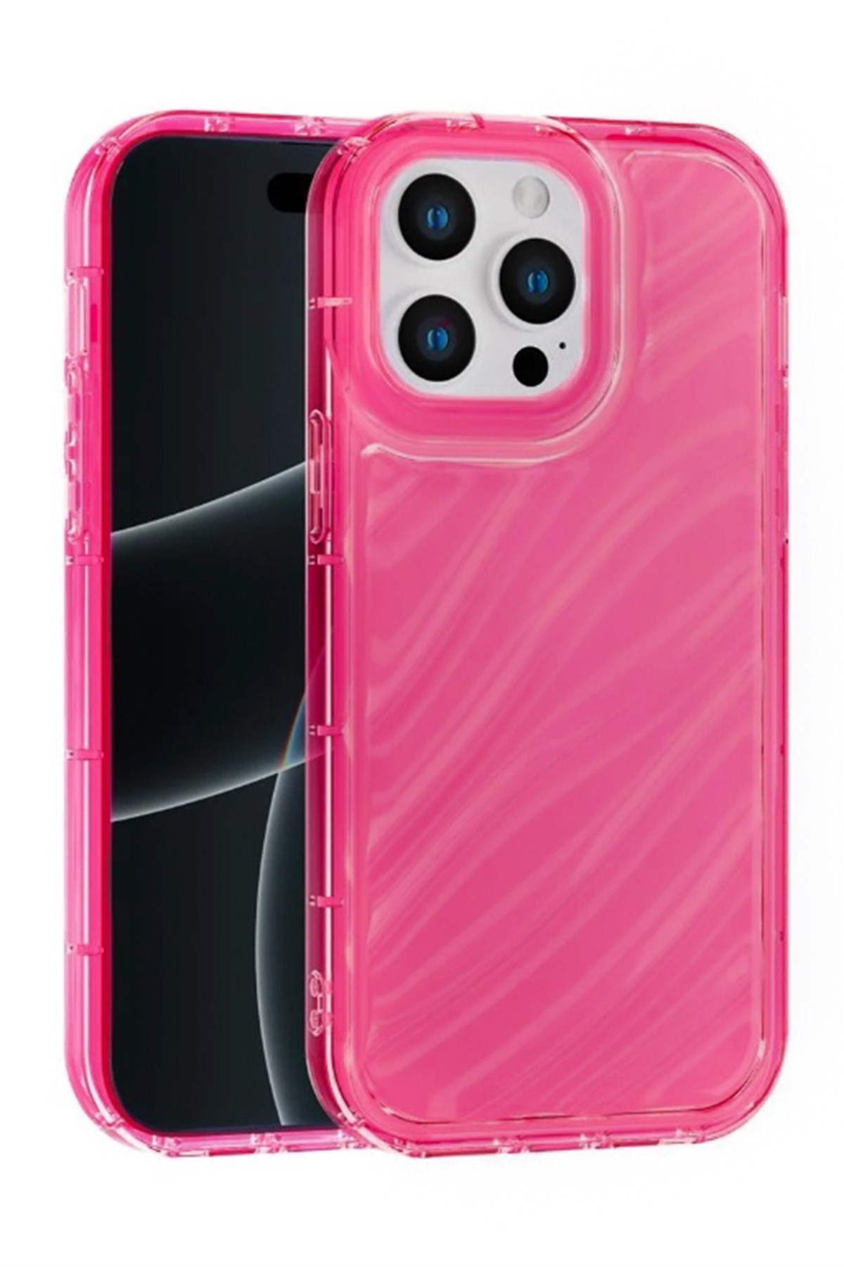 iPhone 15 Pro Max Kılıf – Kabartmalı Parlak Desenli Darbe Emici Silikon Telefon Kılıfı