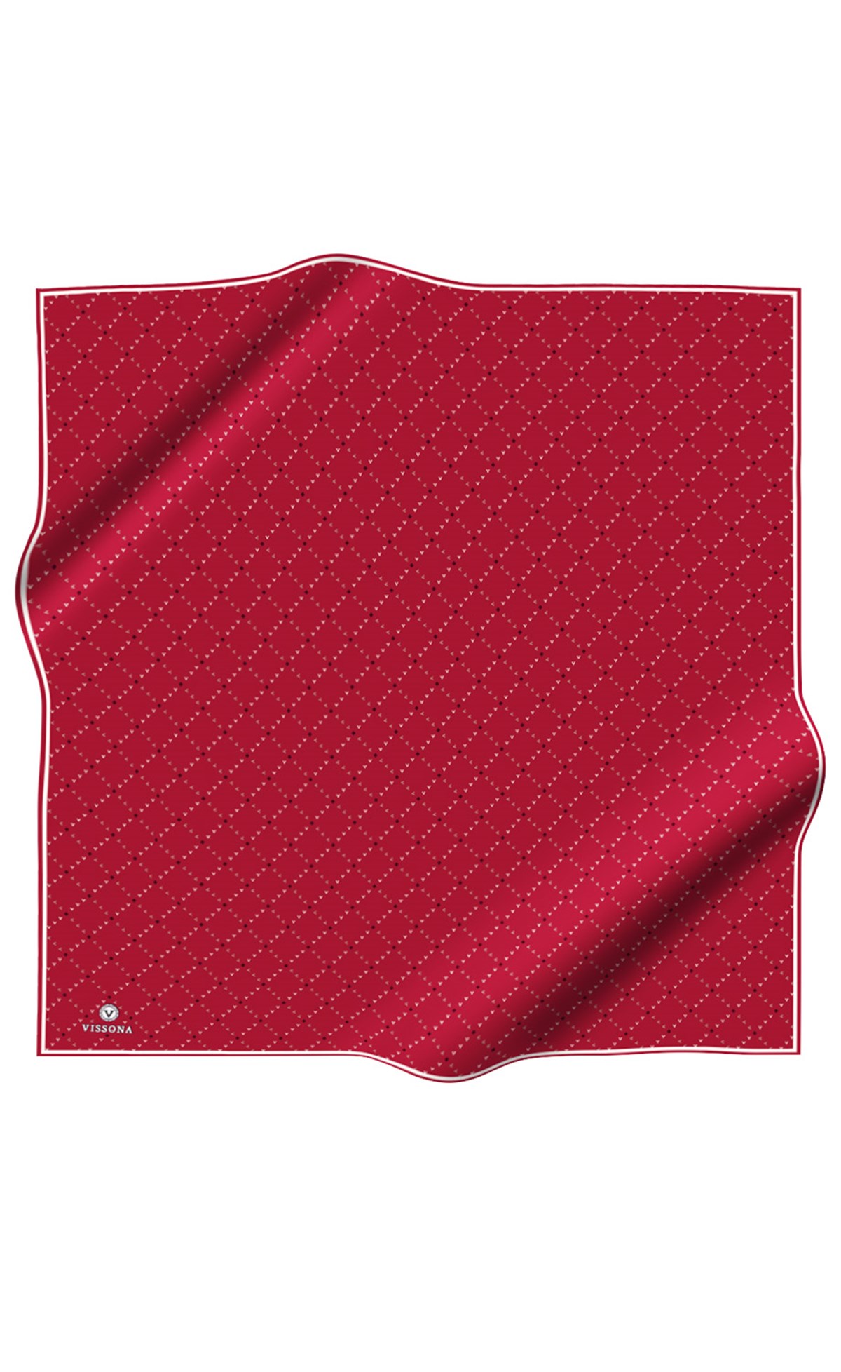 %100 Twill İpek Minik V Desenli Bordo Renkli 90x90 Eşarp Dikim Şekli : El Dikişi