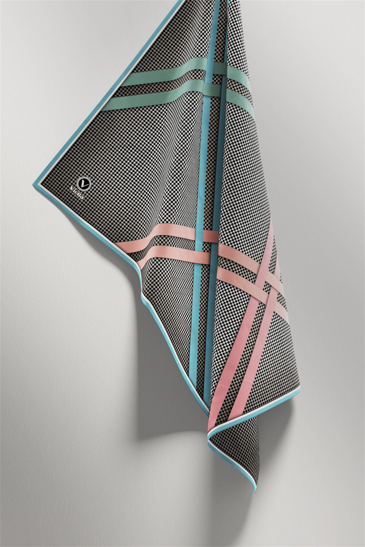 Twill Çizgili Pötikareli Çizgili Desenli Somon Renkli 90x90 Eşarp (İpek İçermez)
