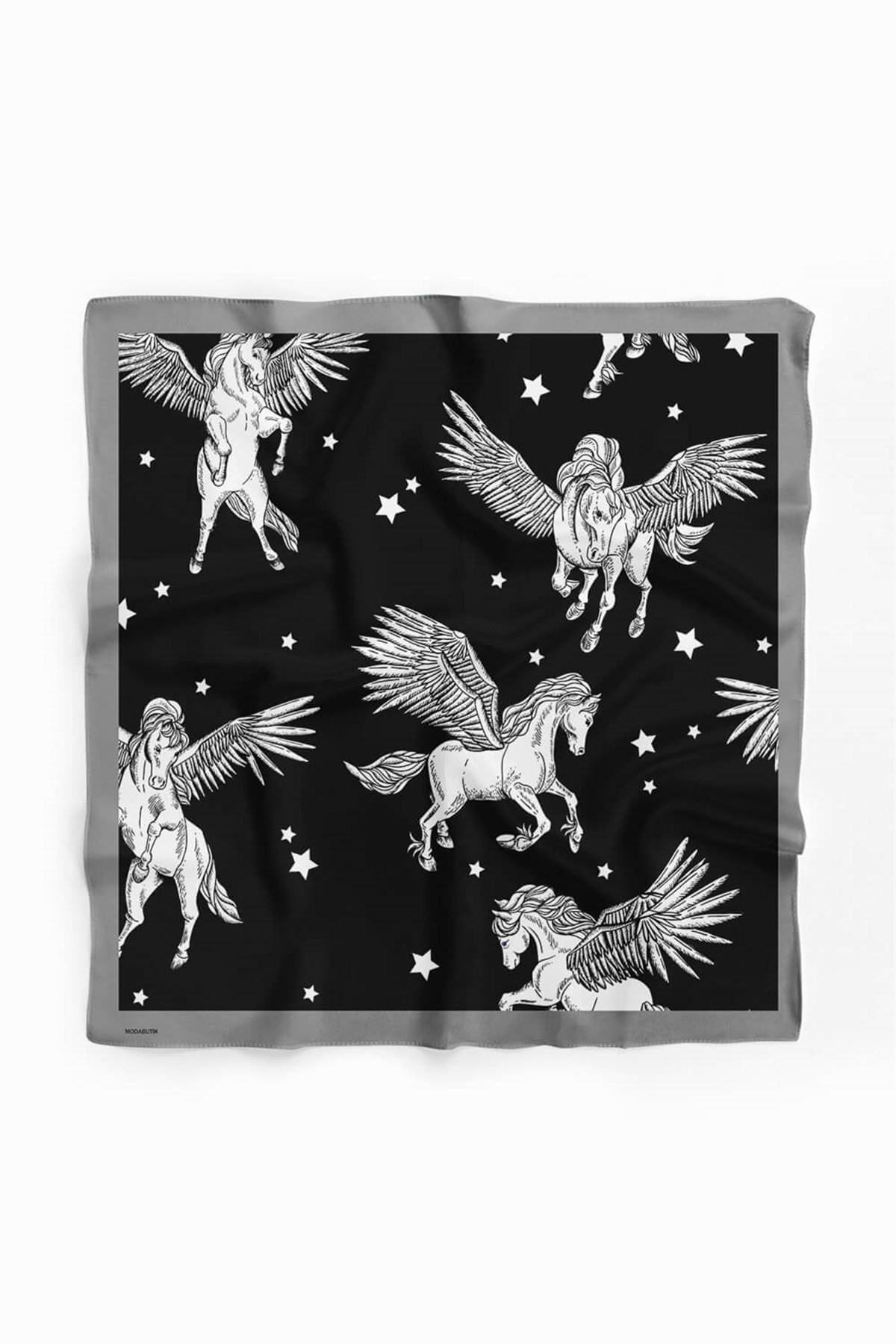 Violla H1 Kadın Pegas Desenli Bandana 50x50 Siyah Beyaz DG0381-22