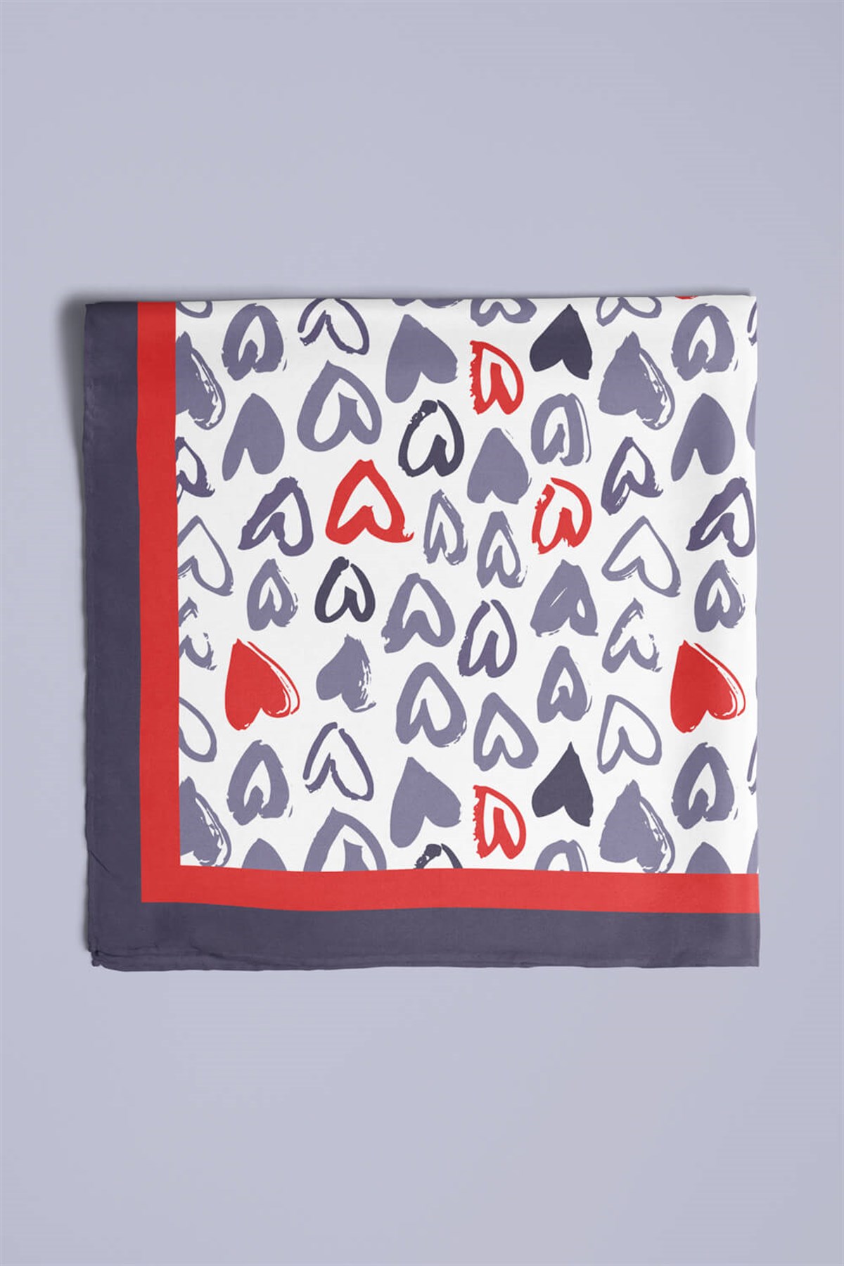 Violla F39 Kadın Gri Kırmızı Wish of Love Desenli 50x50 Bandana HYL DG0734-22