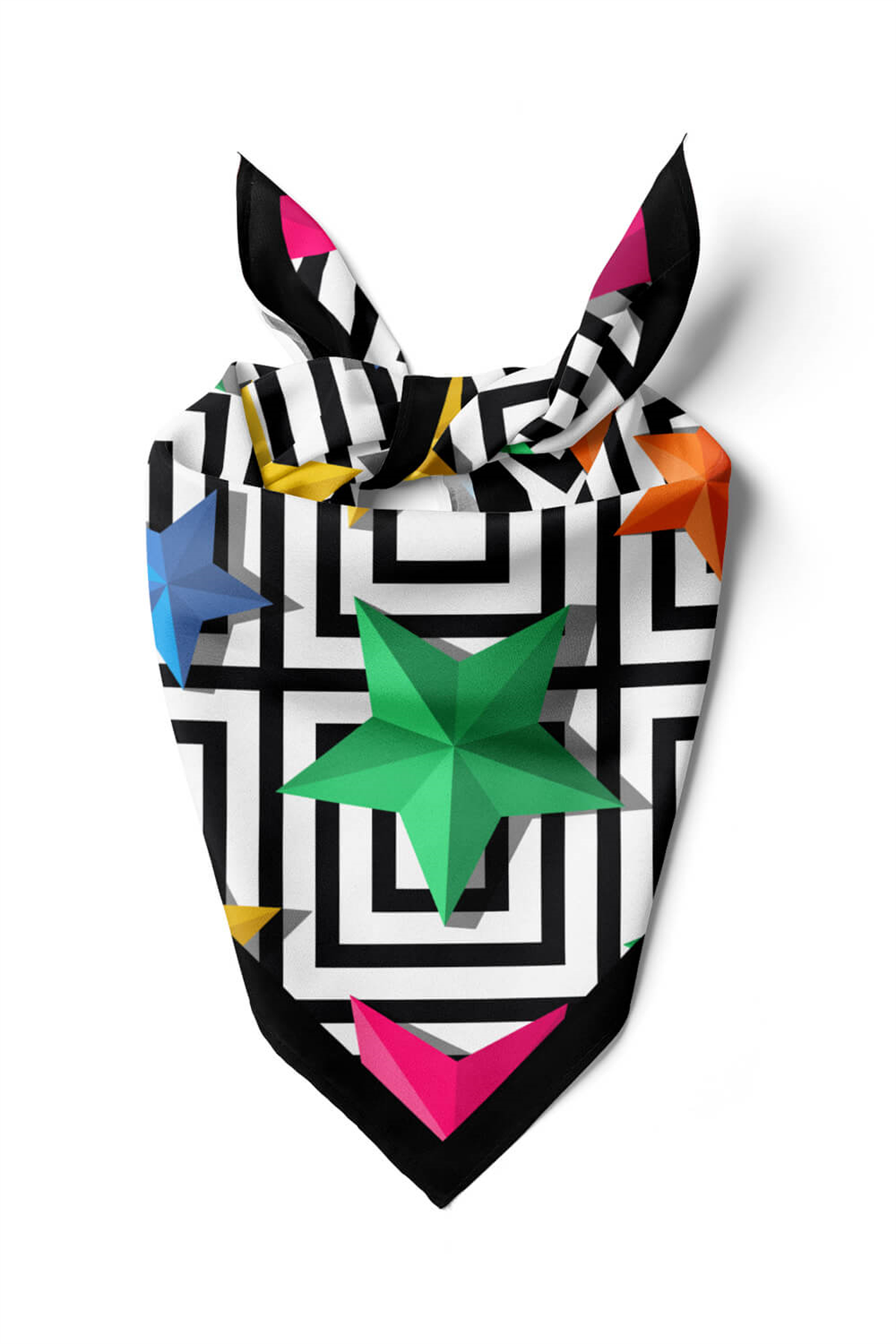 Y68 Kadın Yıldız Desenli Bandana 50x50 Sarı Yeşil DG0343-22